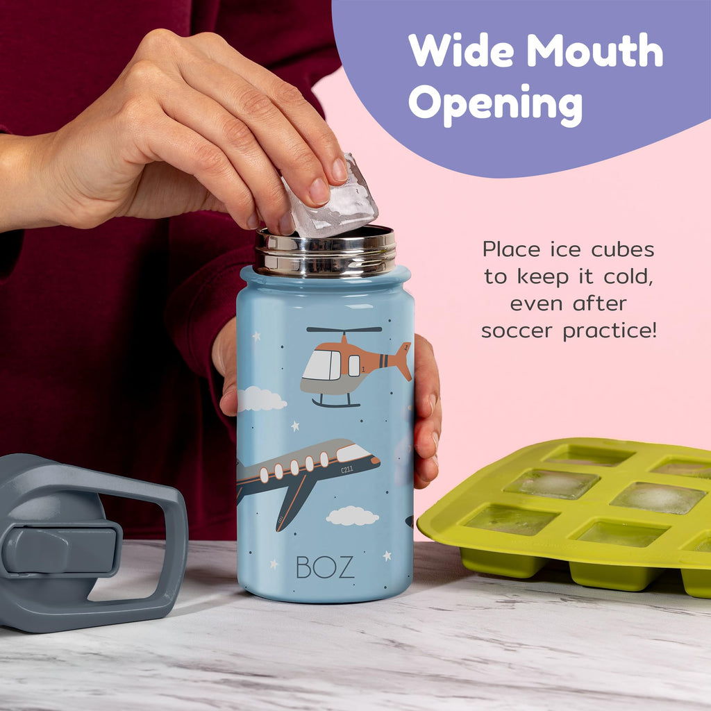 BOZ Kids Insulated Water Bottle with Straw Lid - Two-Pack Shark/Dinosaur Stainless Steel Vacuum Double Wall Toddler Water Bottle, 14 oz (414ml) Scratch-Resistant and Dishwasher-Safe Kids Water Bottle