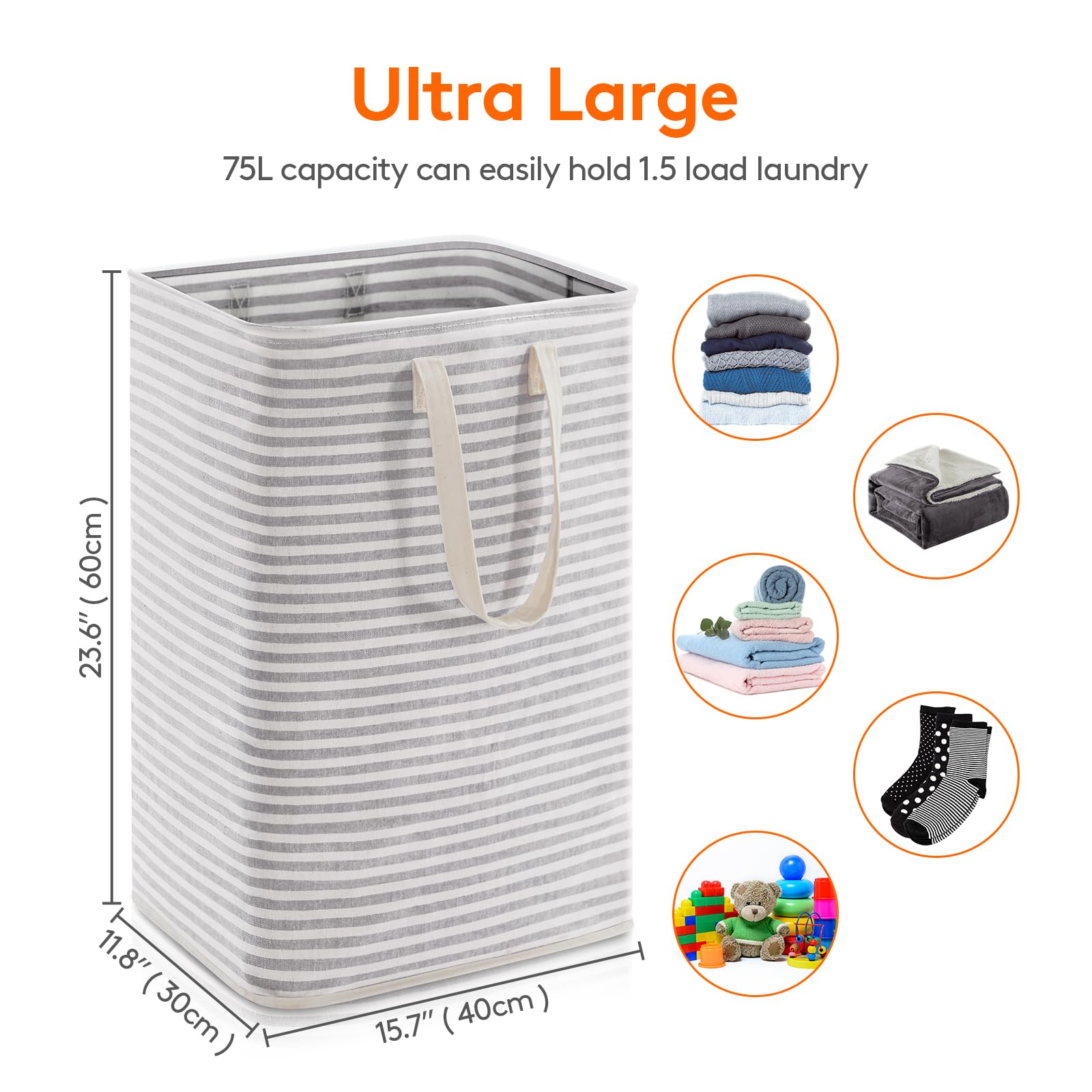 Lifewit 3-Pack 80L Freestanding Laundry Hamper, Large Collapsible Laundry Baskets with Easy Carry Extended Handles, Waterproof Clothes Hamper in Bedroom, Bathroom, Laundry Room, College Dorm, Grey