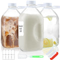 CARBLIN 64 Oz Glass Milk Bottles, Heavy Duty Glass Milk Jugs with Airtight Lid, 2Qt Clear Water Container for Refrigerator, Reusable Juice Pitcher with Brush & Handle (1/2 Gal, 3 Pack)