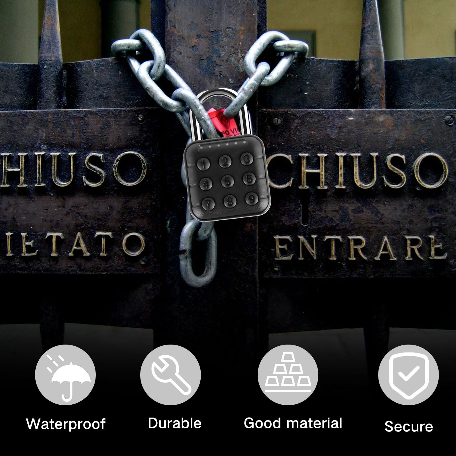 Abizarch Combination Lock, 6 Digit Password Locker Lock, Aluminum Alloy Code Digital Padlock, Push Button Security Safe Padlock, Combination Padlock for Gym and School Lockers(black)