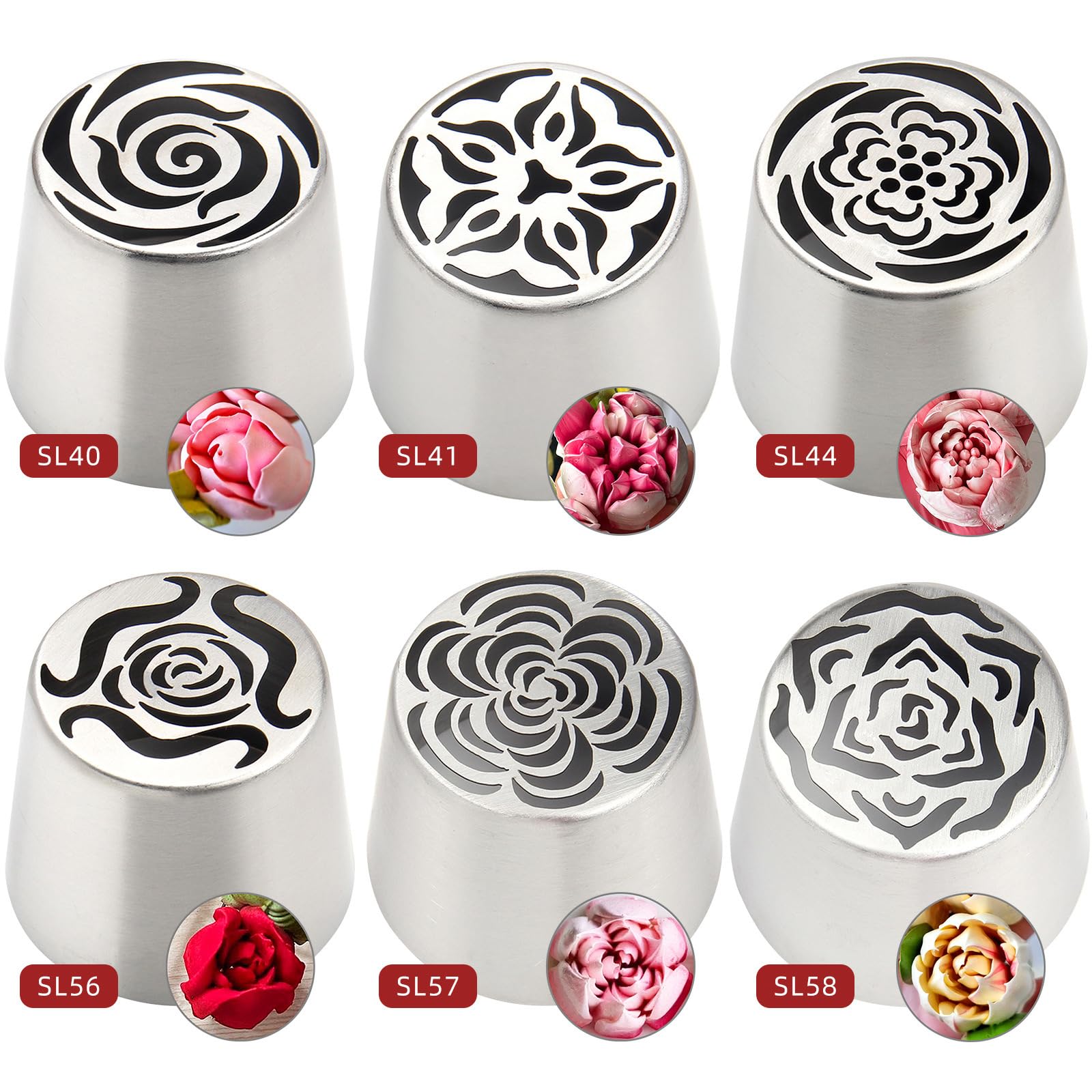 6 Pack Extra Large Flower Russian Piping Tips Set, Stainless Steel Rose Tulip Icing Tips for Cake Decorating Supplies DIY Baking, Floral Piping Tips Flower Bouquet for Cookies Desserts Baking Tool