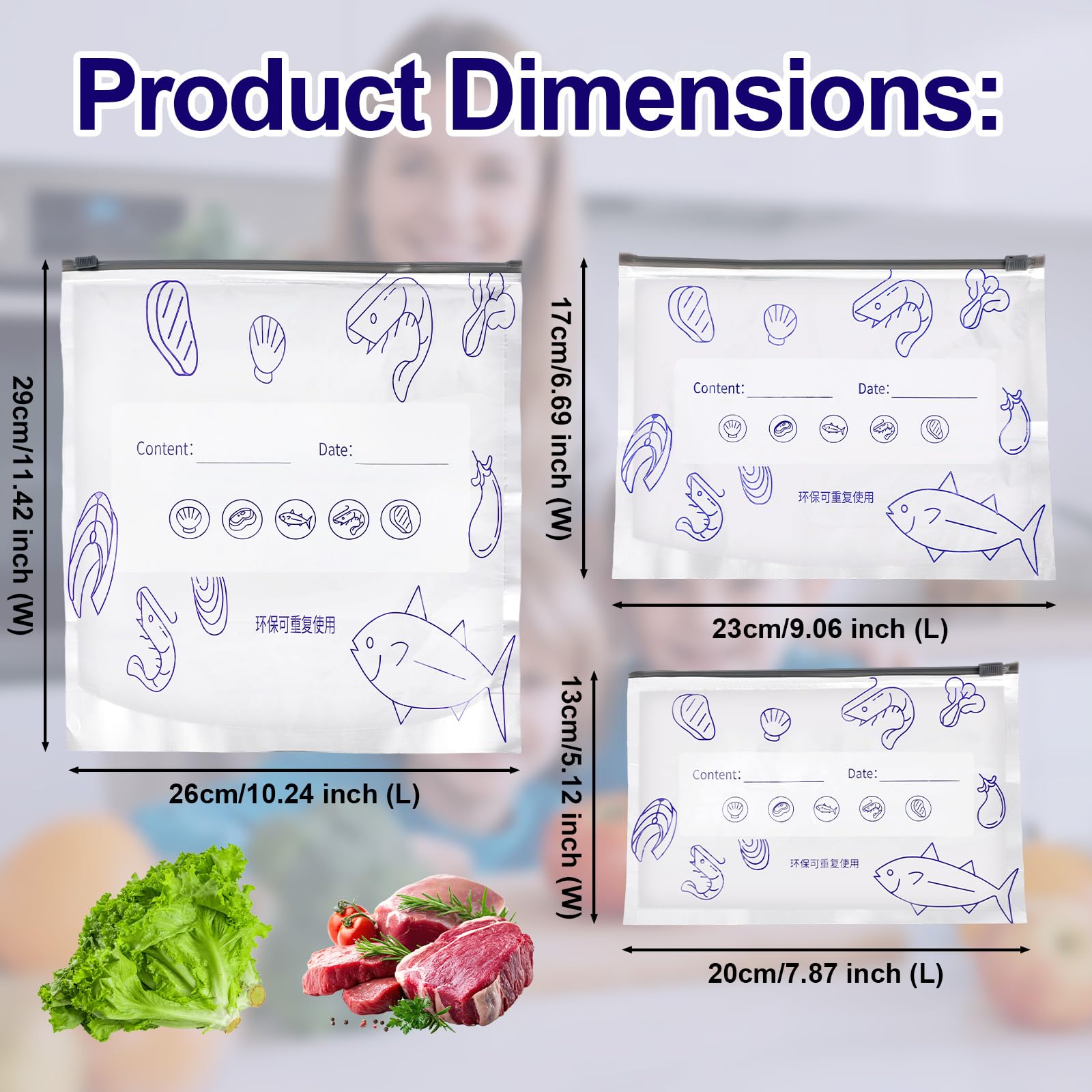 30pcs Aluminum Foil Reusable Sealable Storage Bags, 3 Sizes Resealable Vacuum Zipper Bags with 2 Pen Freezer Zip Lock Organization with Labels for Food Vegetables Meat Fruits