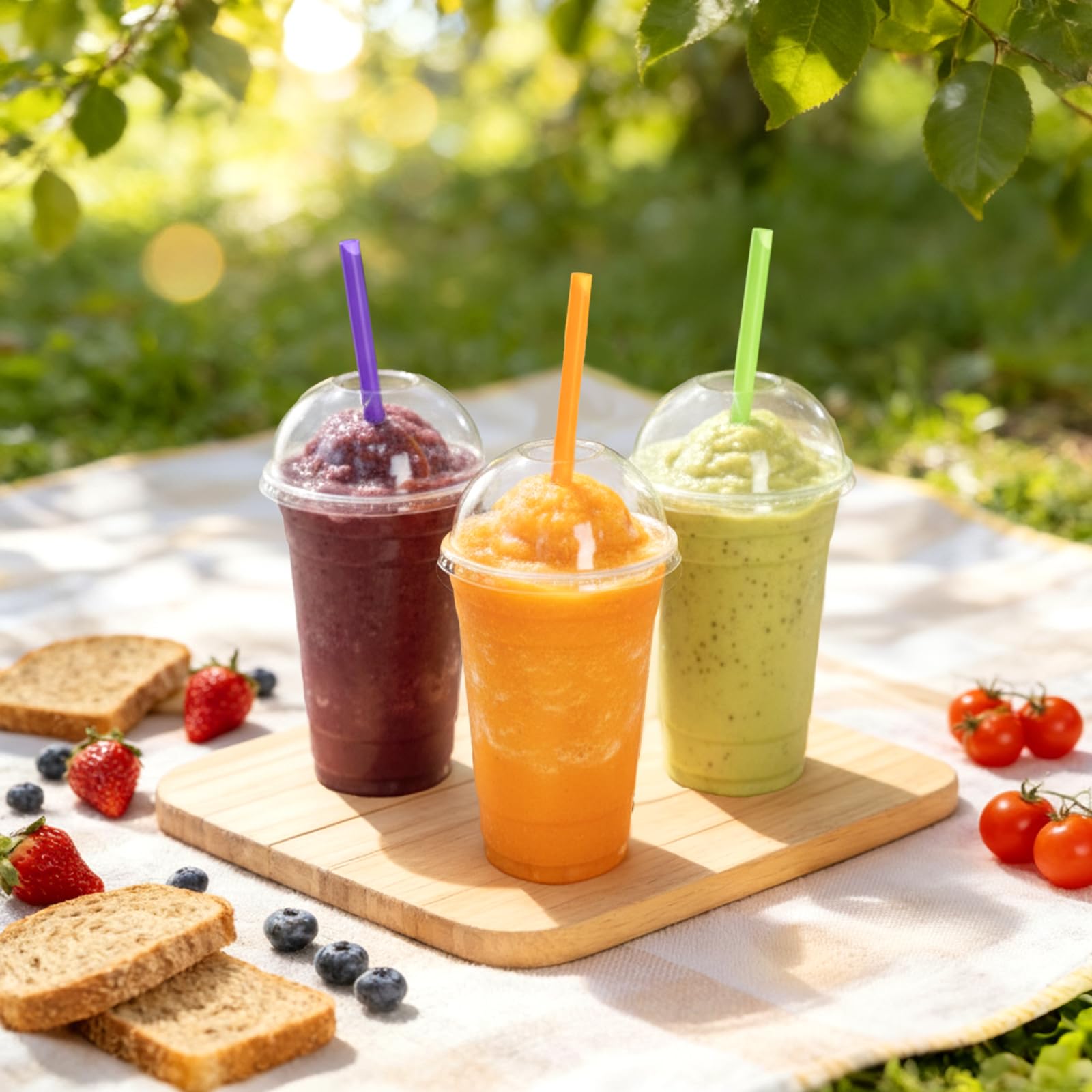 Okllen 100 Pcs 24 Oz Plastic PET Cups with Dome Lids, Disposable Clear Cold Drinking Cups Coffee Cups for Party, Plastic to Go Drinking Cup for Beverages, Smoothie, Milkshakes, Ice Cream, No Straw