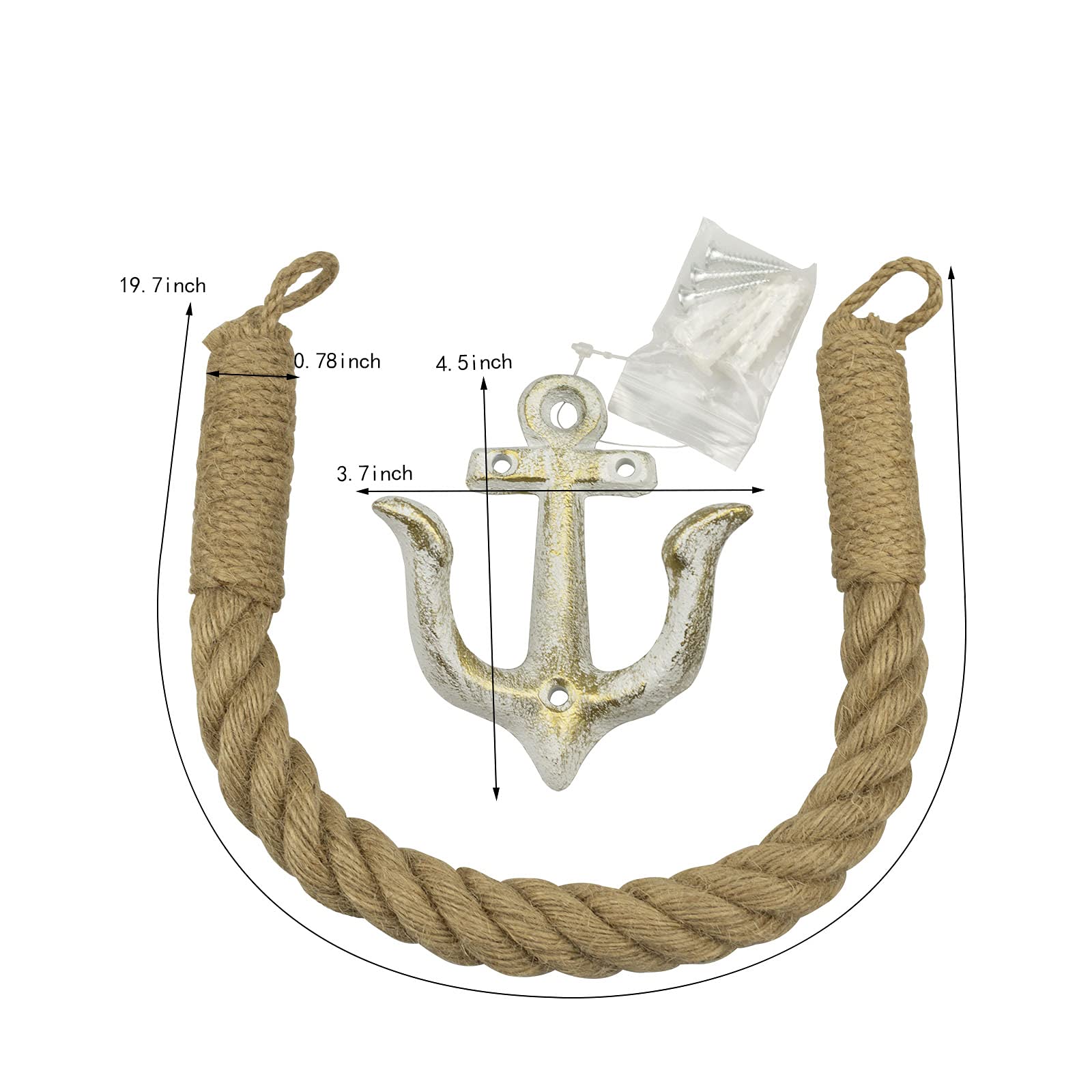 Nautical Rope Toilet Paper Holder Coastal Towel Holder with Metal Hook for Bathroom Decor (White)