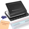 Hoqqf 10 Hole Punch Binding Machine for Planners with 10 Multi-Color Binder Rings,30 Holes on A4,20 Holes on A5,26 Holes on B5,10 Sheet Capacity (Black)