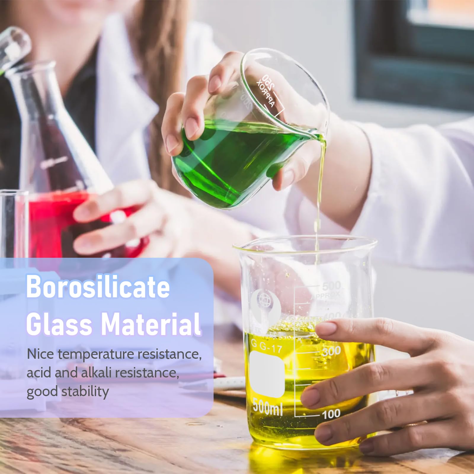 OLCANA 5 Pack Glass Beaker Set 50 ml 100 ml 250 ml 500ml 1000 ml Thick Borosilicate 3.3 Glass Graduated Measuring Lab Beaker Low Form Griffin 1L Big Glass Beaker