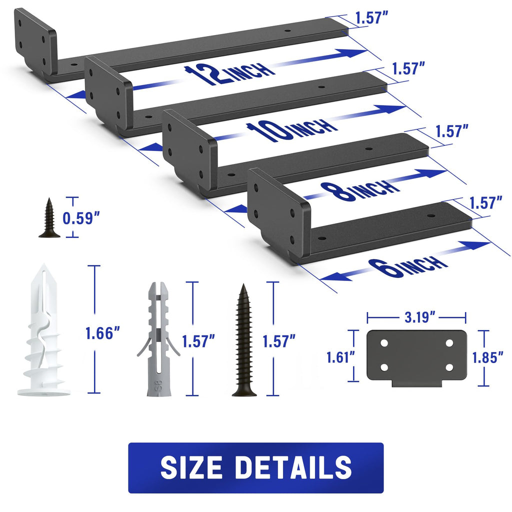 Goovilla Shelf Bracket, Heavy Duty Floating Shelf Brackets 6 inch Long, 4 Pack Brackets for Shelves, Black Coated Metal Wall Shelf Support Brackets with 1/5 Inch Thick and 160 lb. Load Capacity