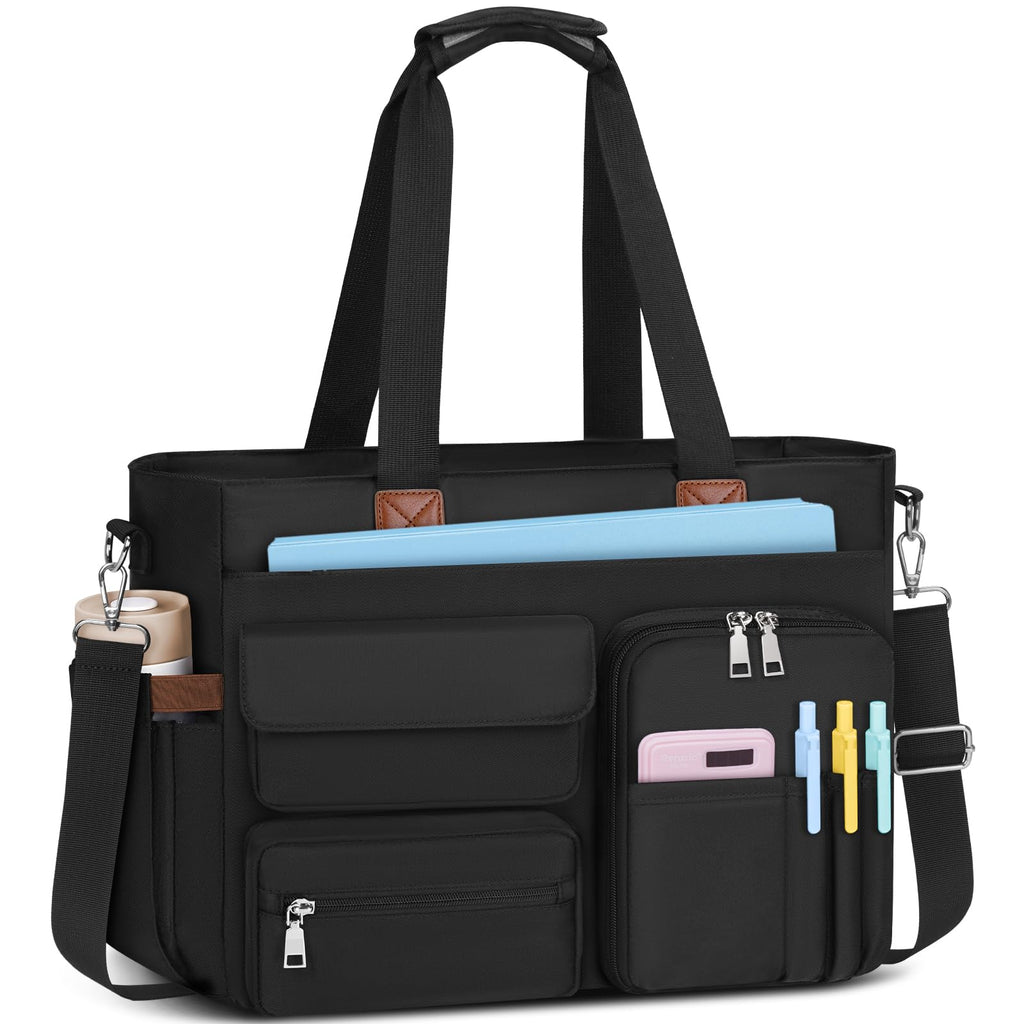 SDYSM Teacher Tote Bag for Women 15.6 inch Laptop Bag Nurse Work Bags Computer Messenger Shoulder Bags Laptop Briefcase with Insulated Pocket, for Travel Office College Nursing, Black