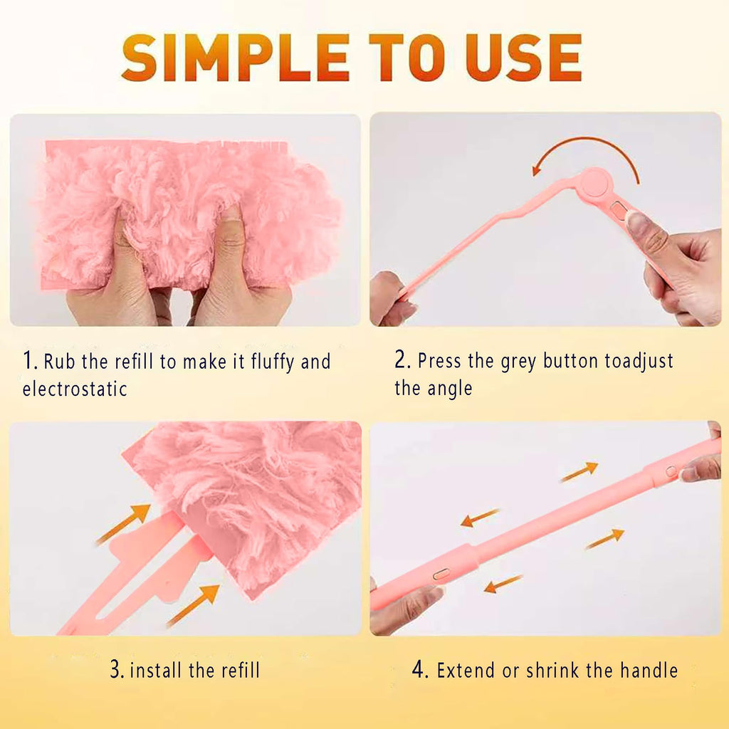 30 Count Pink Duster Refills Compatible with Swiffer Handle, 360° Multi-Surface Duster Refills with 2 Handle, 5X Microfibers Disposable Dusters for Cleaning Pet Hair, Home, Office, Blinds, Furniture