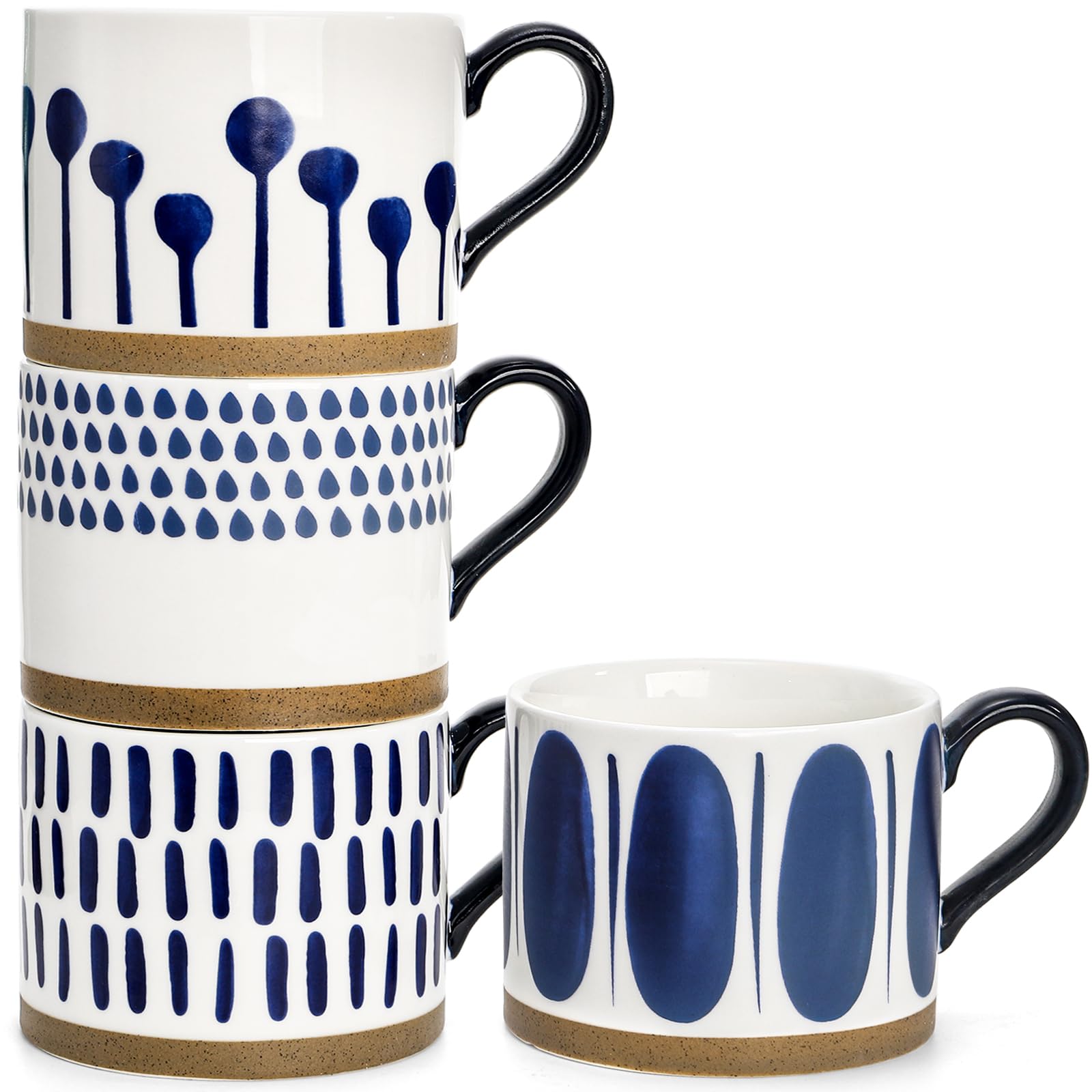 SOUJOY Set of 4 Porcelain Coffee Mugs, 15 Oz Hand Painted Coffee Cups with Handles, Large Glazed Stoneware Mugs for Tea, Hot or Cold Drinks, Best Gifts for Birthday, Wedding