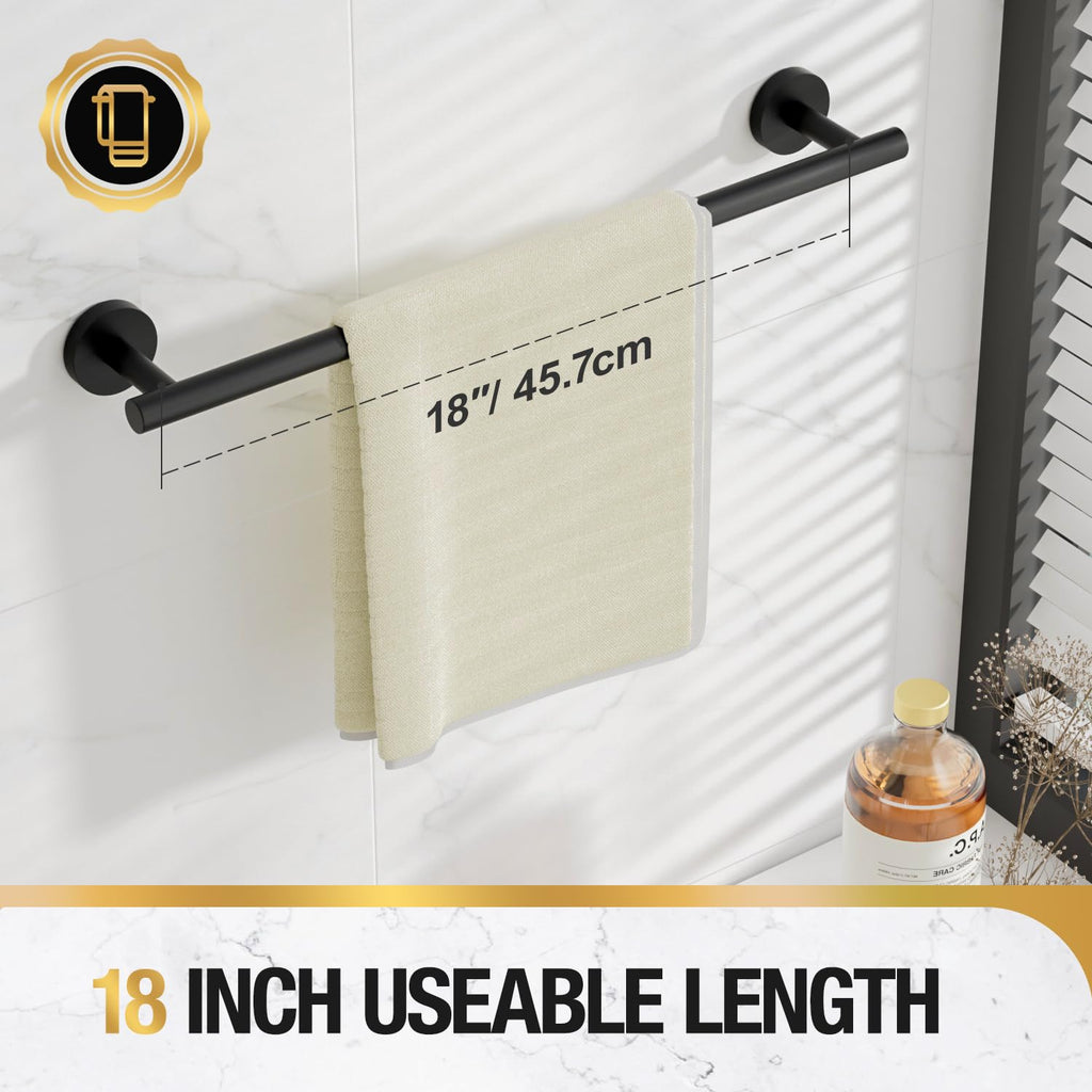 HITSLAM Matte Black 18 Inch Towel Bar for Bathroom, SUS304 Stainless Steel Bathroom Towel Rack Wall Mounted, Modern Home Decor Towel Holder with Hardware Accessories(Total Length 19.8 Inch)