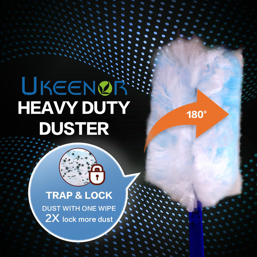 UKEENOR 180° Multi Surface Duster Refills Kit With Extender Handle (1 Long + 1 Short Handle + 15 Refills)