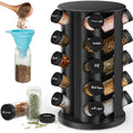 AKOZLIN Rotating Spice Jars with Rack Revolving Spice Rack with 20 Spice Jars Kitchen Spice Tower Organizer Stainless Steel with Stickers and Folding Funnel for Countertop or Cabinet, Silver