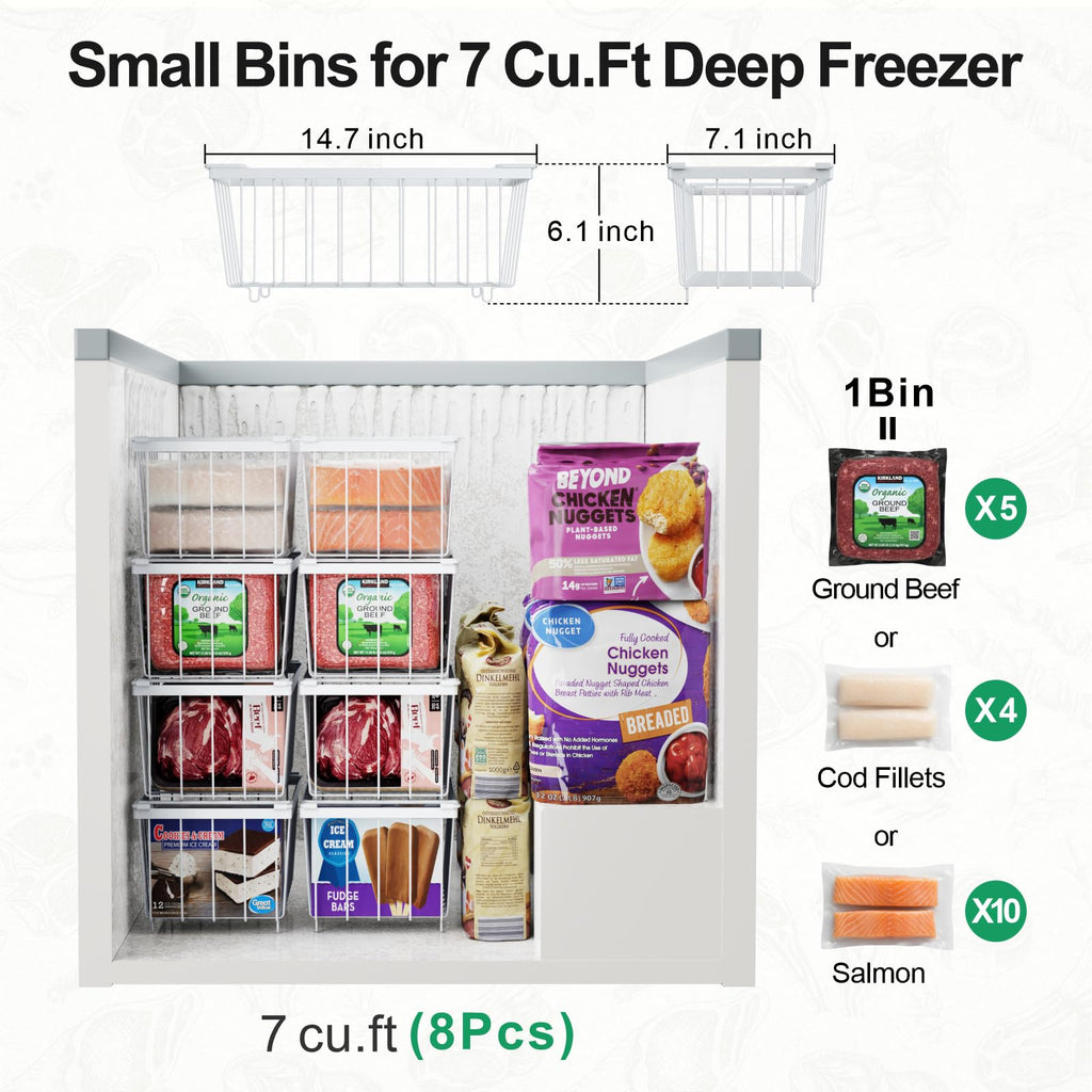 iSPECLE Chest Freezer Organizer for 5 to 7 Cu.Ft Deep Freezer, 4 Pack Stackable Wire Baskets to Sort Frozen Food, Storage Bins with Handles for Single Column Stacking, Black