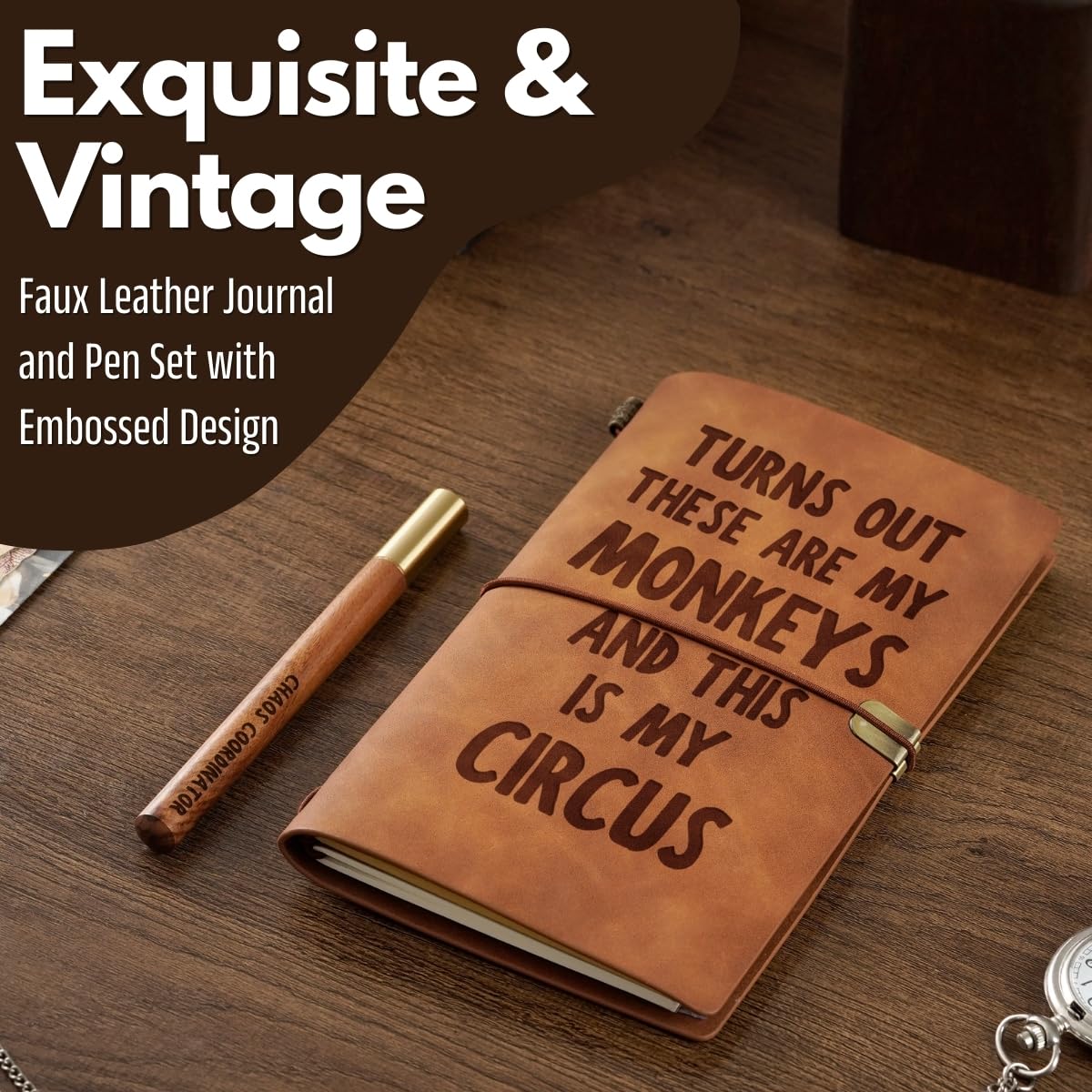 InnoBeta Funny Journal for Boss, Coworkers, Leather Journal Notebook 7x5 Inches, Refillable Sketchbook, Lined Planner for Birthday, Christmas, Turns Out These Are My Monkeys And This Is My Circus