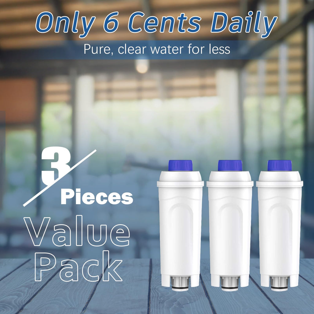 3 Pack Water Filter Replacement for DeLonghi* Filter DLSC002 ECAM 22.110,Esam,ETAM,DLS C002,SER3017,5513292811,EC680,EC800