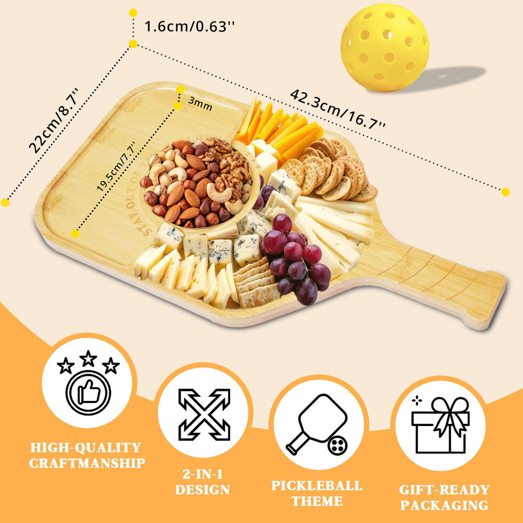 Pickleball Charcuterie Board, Funny Valentine's Day Pickleball Gifts for Men and Women, Pickleball Platter, Handcrafted Wood Tray with Paddle Shape and Built-in Handle