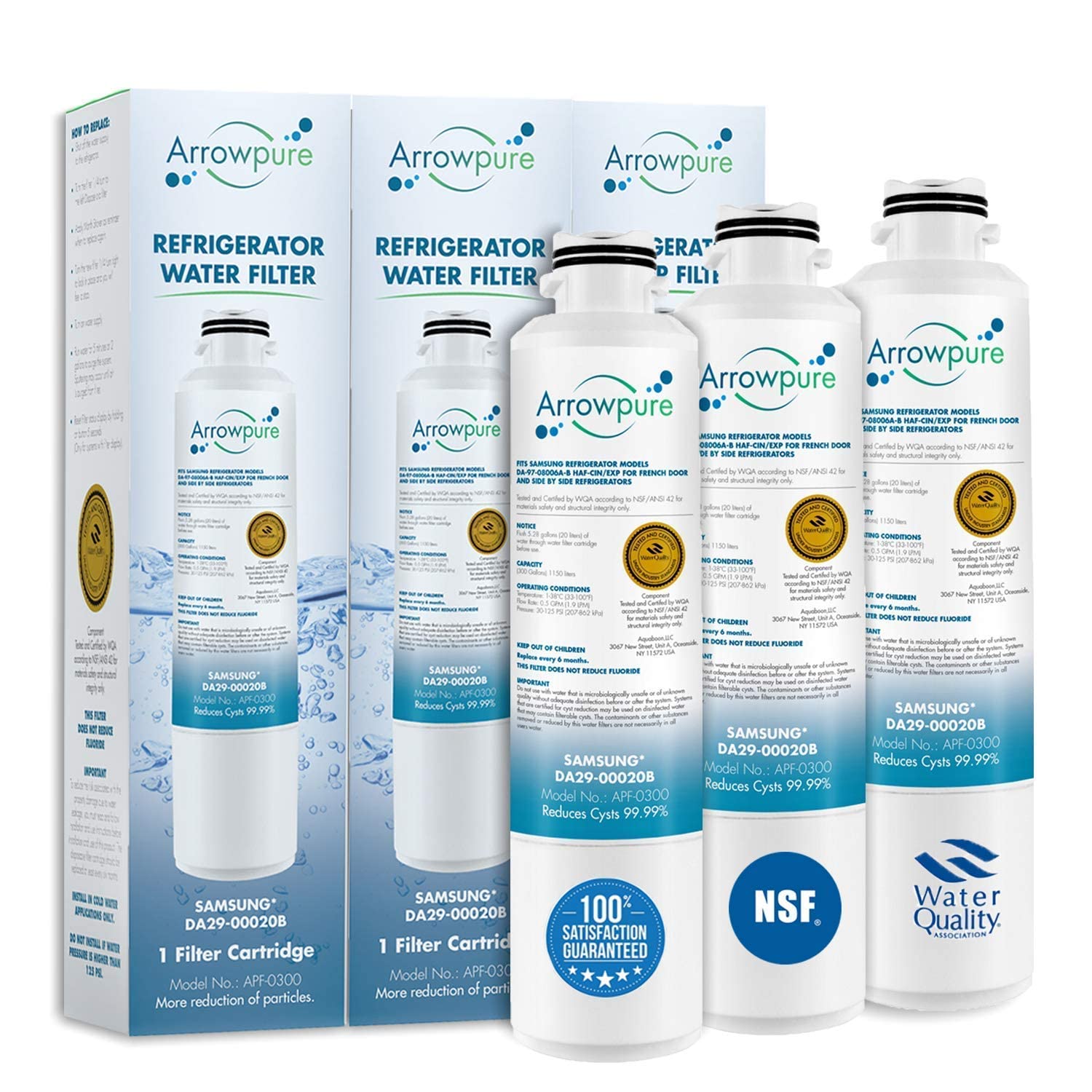 APF-0300 Fits Samsung Refrigerator Water Filter Replacement, DA29-00020B, HAF-CIN/EXP, FMS-2, RF28HMEDBSR, RF263BEAESR, RWF0700A, RF4287HARS, 3-Pack