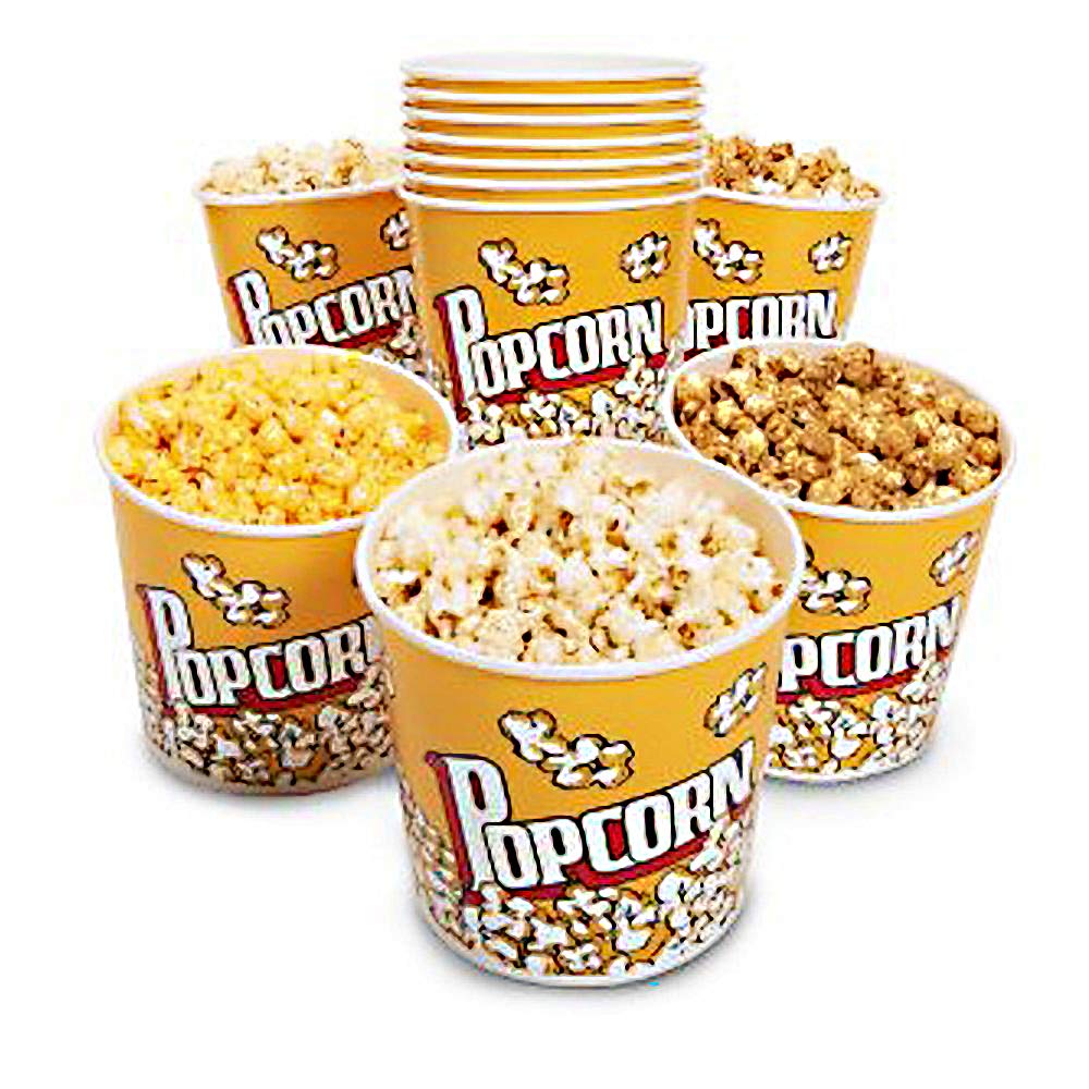Novelty Place Retro Style Plastic Popcorn Containers for Movie Night - 7" Tall x 7" Top Diameter (6 Pack)