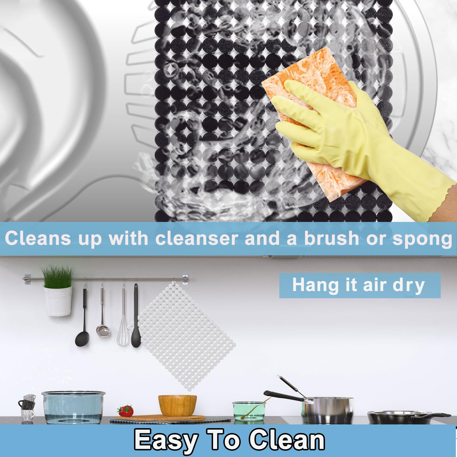 Kitchen Sink Mat for Stainless Steel/Ceramic Sinks,2 Pack Sink Protectors for Kitchen Sink with Scissors, Fast Draining,Easy to Clean,DIY Cut,15.7 X 11.8 Inch(Dark Black)