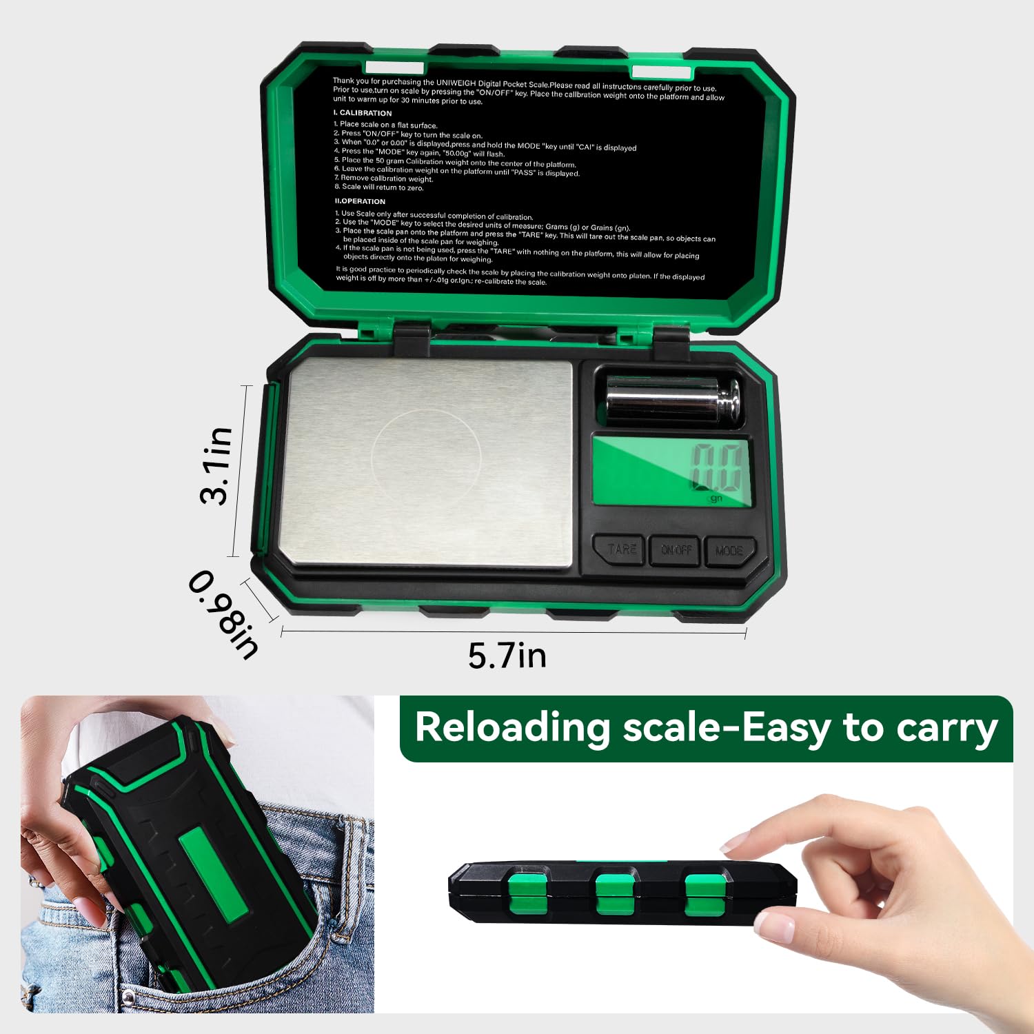 UNIWEIGH Digital Reloading Scale Precision 1500 Grains x 0.1gn,Powder Scale for Reloading, Grain Scale with LCD Display/Tare/Calibration Functions,microgram Scale Pocket,Includes Batteries