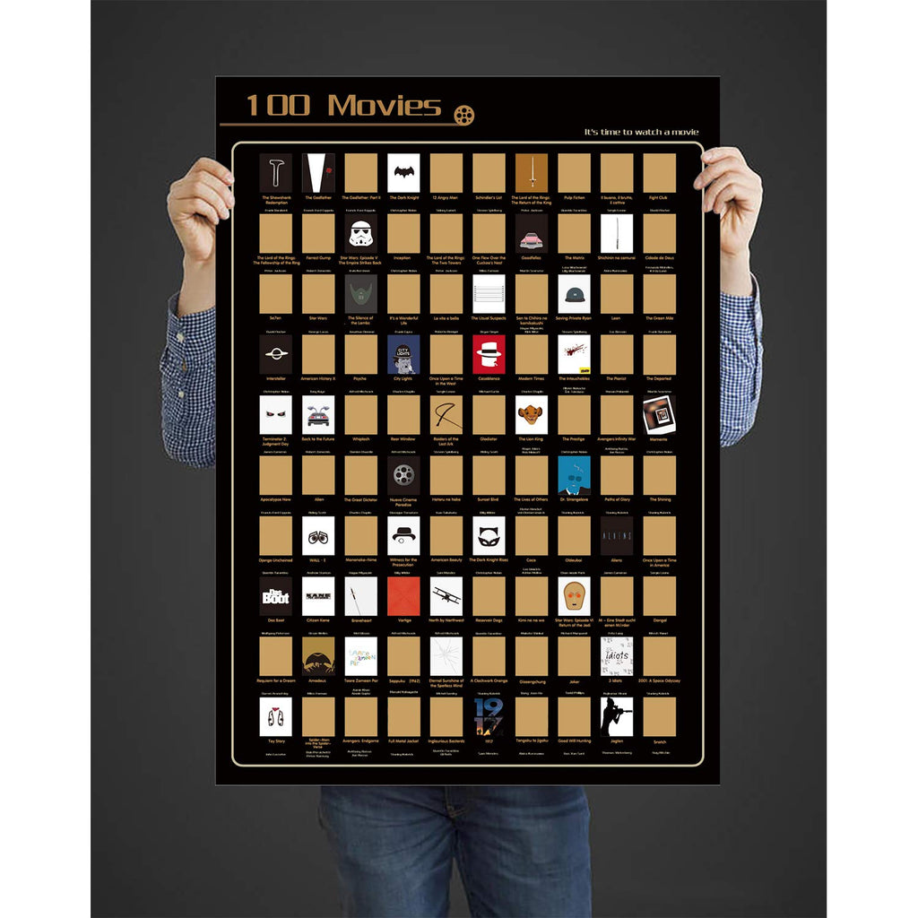 NTZS 100 Movies Scratch Off Poster - Top Films of All Time Bucket List (16.5" x 23.4") Christmas Festival Gift for Movie Lovers