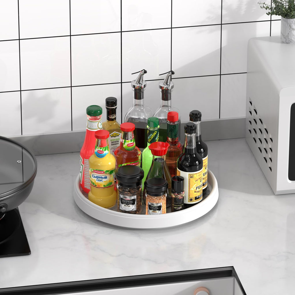 P PRETIRENO Lazy Susan Organizer 4 Pack, Non-Skid Lazy Susan Turntable 10 Inch for Cabinet, Pantry, Kitchen, Countertop, Vanity Display Stand,Grey,(SD04)