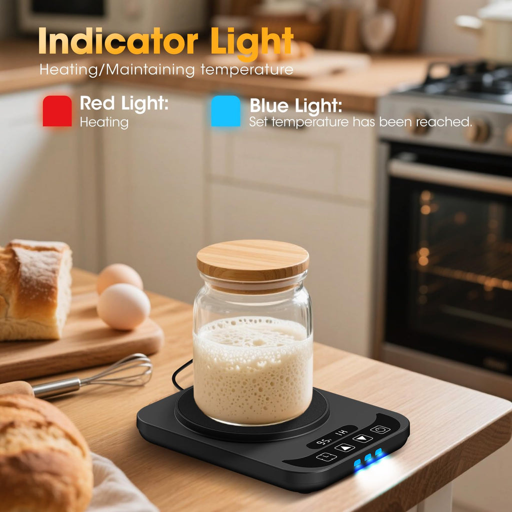 Sourdough Starter Warmer with Temperature Display,Sourdough Warming Mats 100℉ Electric Heating 12 Hours Timing Function Sourdough Heating Mat Bread for Baking Supplies Kitchen Bakers (Black)