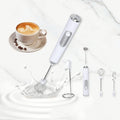 Milk Frother, Handheld Foam Maker, Waterproof Detachable Whisk Drink Mixer USB Rechargeable Blender with Stainless Steel Whisks for Coffee, Matcha, Latte,Egg(White)