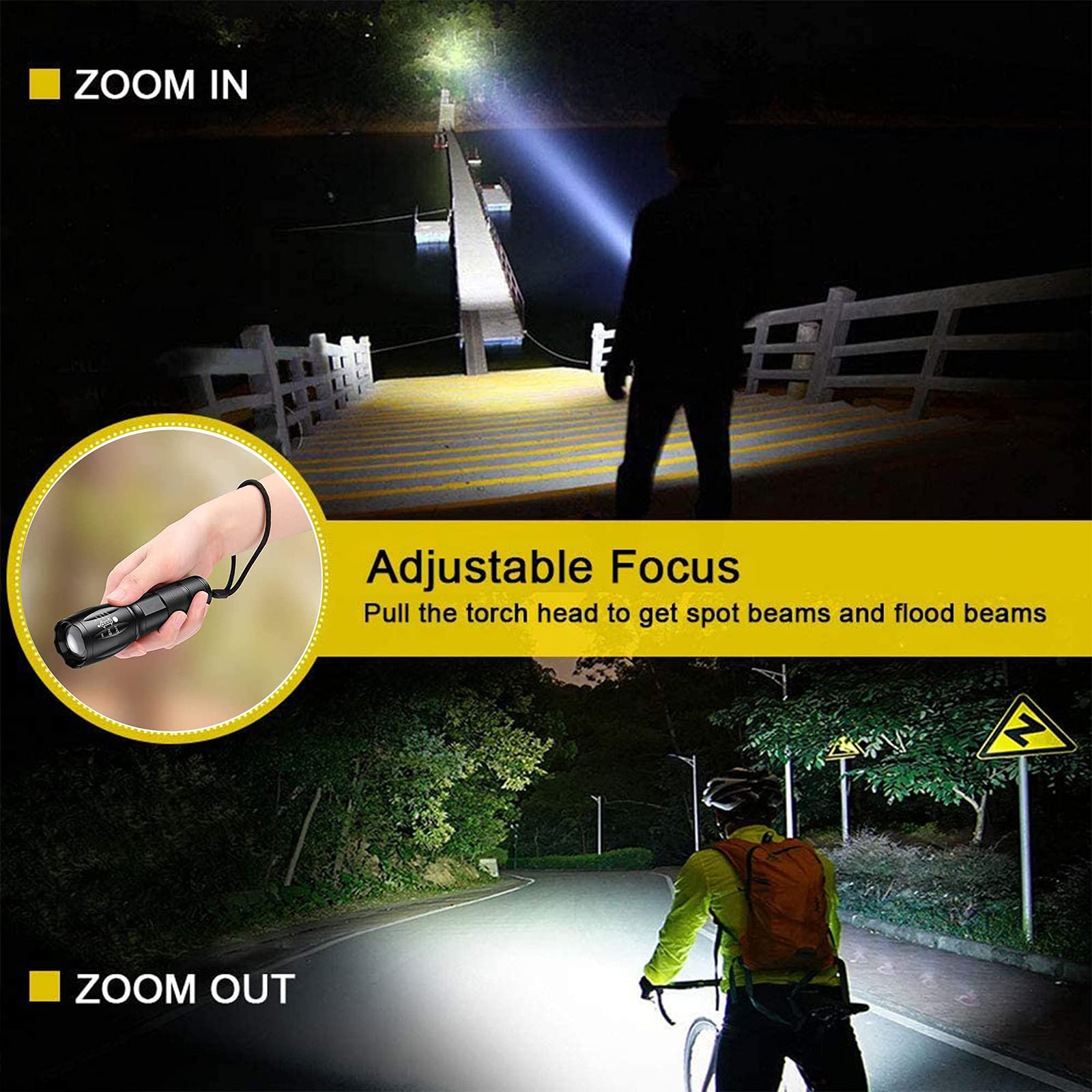 LED Flashlight, Ultra Bright XML T6 Handheld Flashlights - High Lumen, Zoomable, 5 Modes, Water-Resistant - Perfect for Camping Biking Home Emergency or Gift-Giving (3)