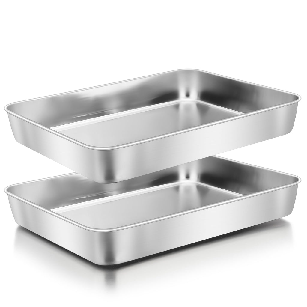 Herogo Rectangle Cake Pan Set of 2, 9 X 12 X 2 Inch Stainless Steel Baking Pan for Oven, Lasagna Brownies Casseroles Cakes Bakeware, Dishwasher Safe