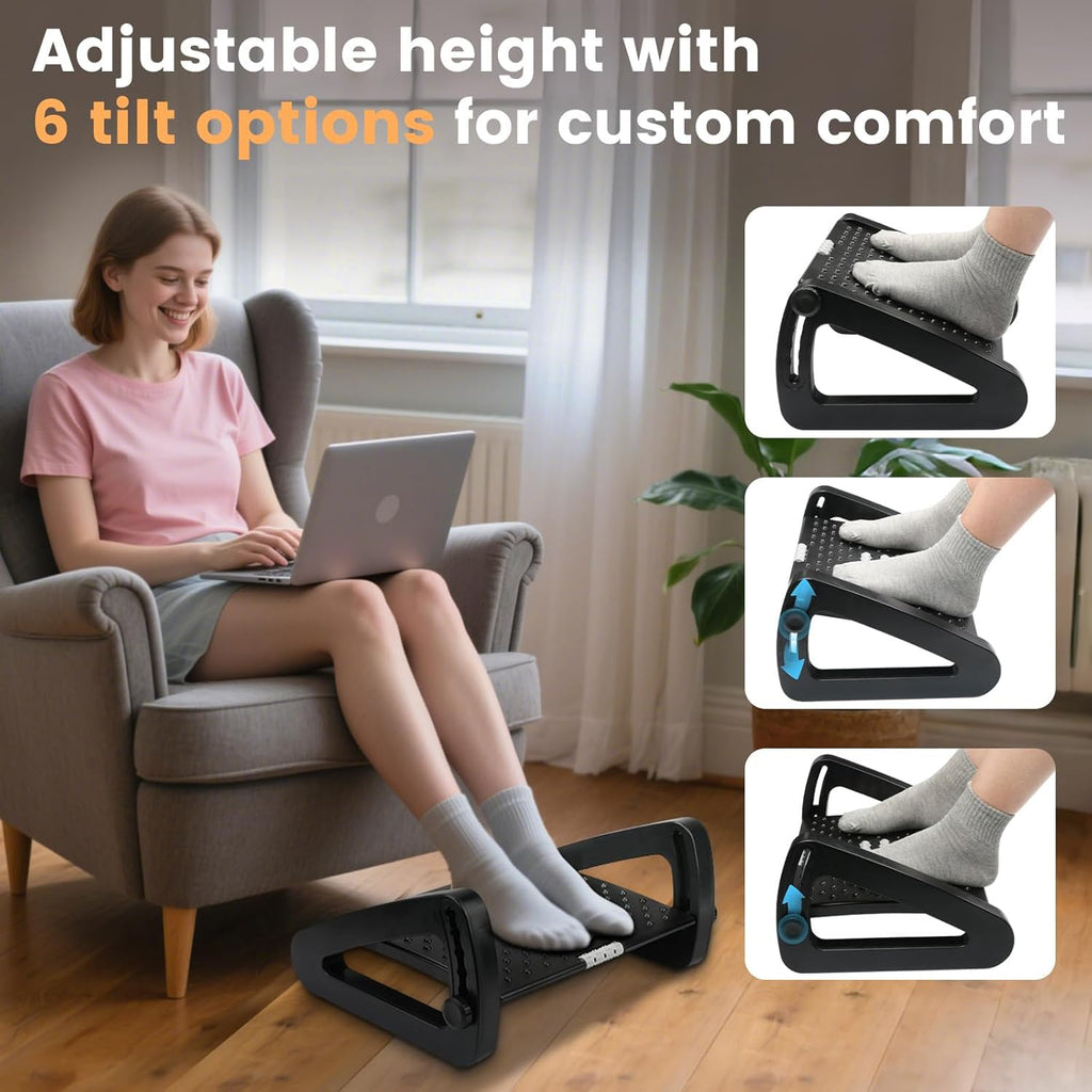 ThatPure Foot Rest for Under Desk, 6 Heights Adjustable Ergonomic Foot Stool with Massage Rollers, Chair Footrest for Leg Rests at Work Gaming Home Office