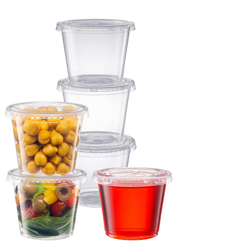 Pantry Value [5.5 oz. - 100 Count] Clear Disposable Portion Cups with Lids - Soufflé Containers, Jello Shot Cups with Lids, Containers Perfect for Salad Dressing and More