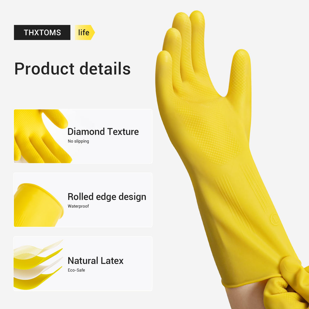 ThxToms 10 Pairs Rubber Cleaning Gloves, Reusable Household Dishwashing Gloves for Women Men, Kitchen and Bathroom Cleaning, Gardening, Pet Care, Extra Thickness, 20 Mil, 13", Heavy Duty, Non-Slip, M