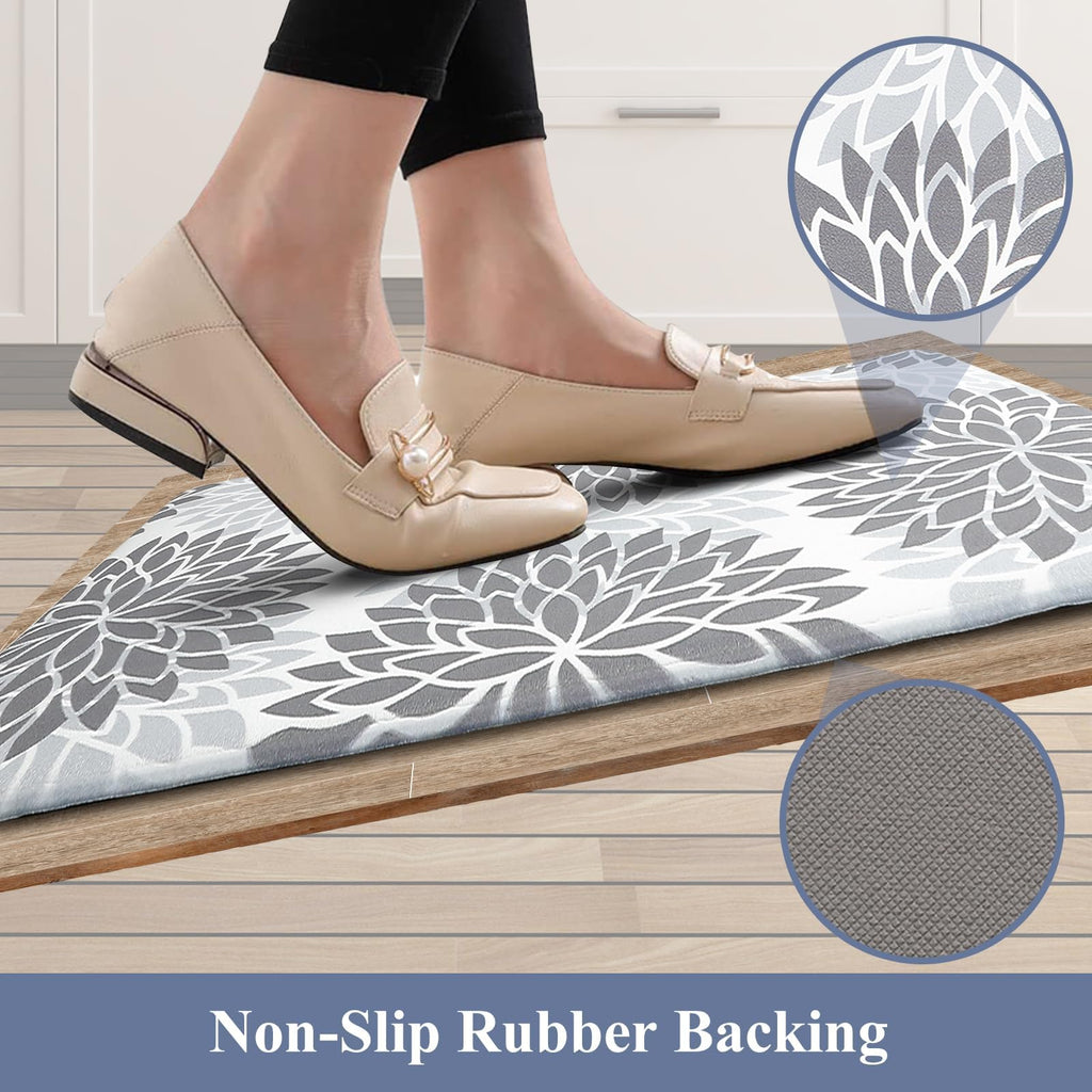 HEBE Anti Fatigue Kitchen Rug Sets 2 Piece Non Skid Kitchen Floor Mats 17"x48"+17"x28" Cushioned Comfort Standing Mat Waterproof Kitchen Runner Mats