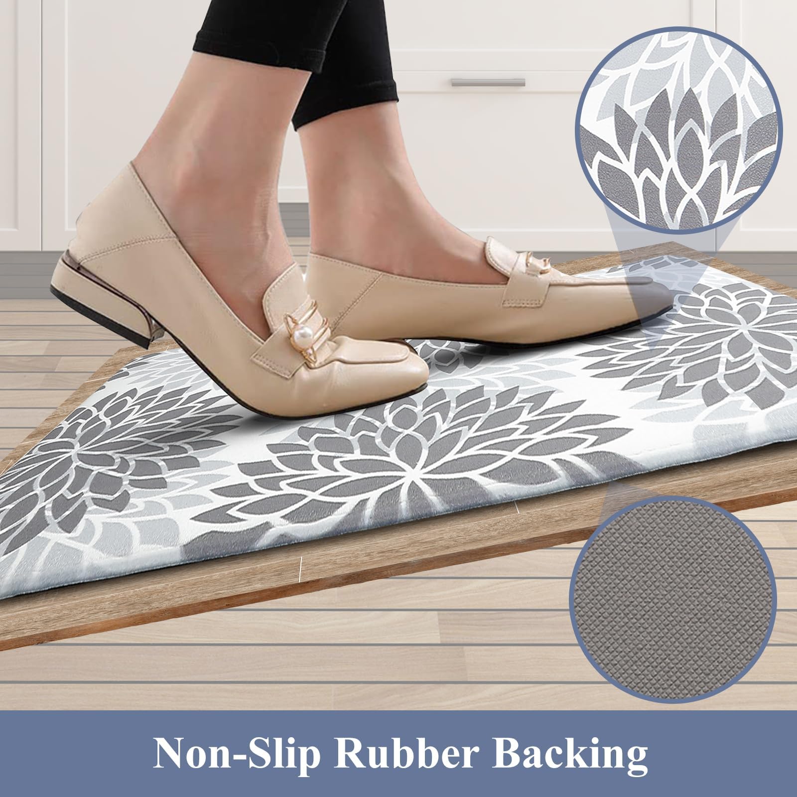 HEBE Anti Fatigue Kitchen Rug Sets 2 Piece Non Skid Kitchen Floor Mats 17"x48"+17"x28" Cushioned Comfort Standing Mat Waterproof Kitchen Runner Mats