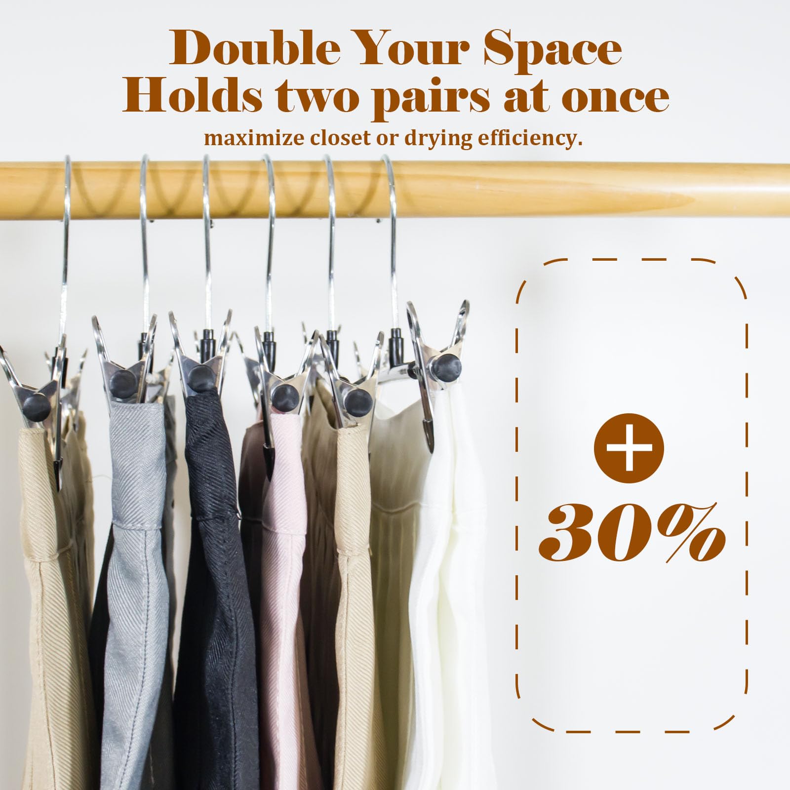 SOULNAMAN Pants Hangers with Clips, 20 Pack Pants Hangers, Adjustable Clothes Hangers, Space Saving Skirt Hanger,360° Swivel Hook Non-Slip for Pants,Skirts,Socks, Adjustable Skirt Hangers for Women