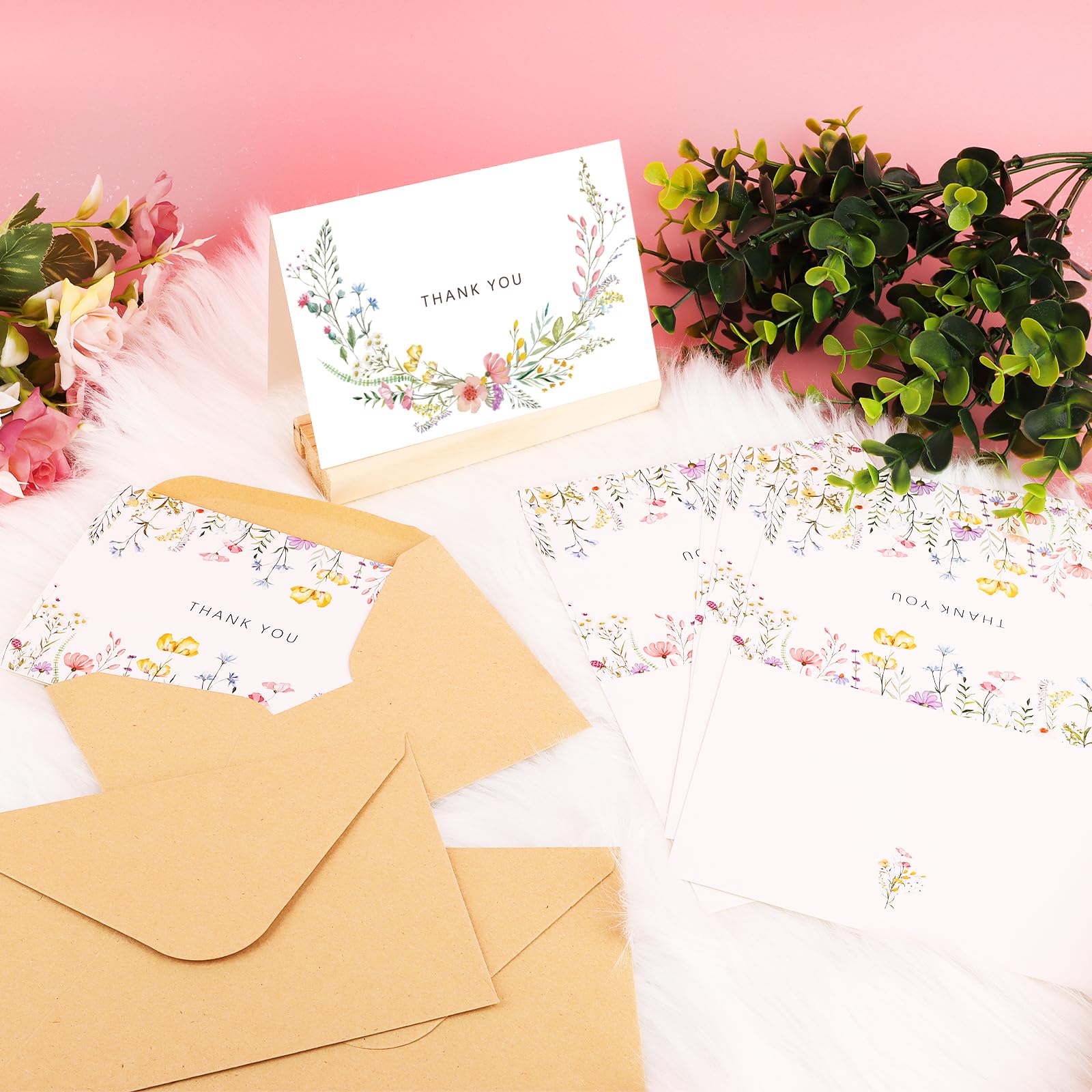 Lemicin 100 Packs Wildflower Thank You Cards with Envelopes -4x6 Inches Thank You Letter Set with Envelopes and Stickers for Birthday Parties Baby Showers Bridal Weddings Graduation Ceremonies