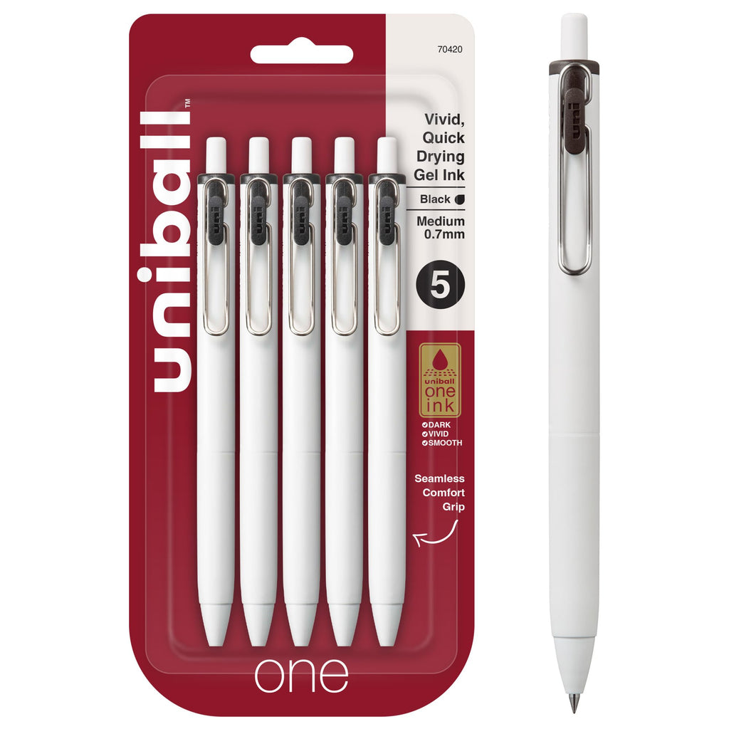 Uniball One Gel Pen 5 Pack; 0.7mm Medium Black Gel Ink | Office Supplies Sold by Uniball are Ballpoint Pen; Colored Gel Fine Point; Smooth Writing