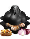 Pinra Pre-Seasoned Cast Iron Dutch Oven Pot, Potato Garlic Roaster Baker, Roasted Garlic Potatoes Cooker for Kitchen Oven or Outdoor BBQ Grill, Cast-Iron Ramekin Pot with Lid