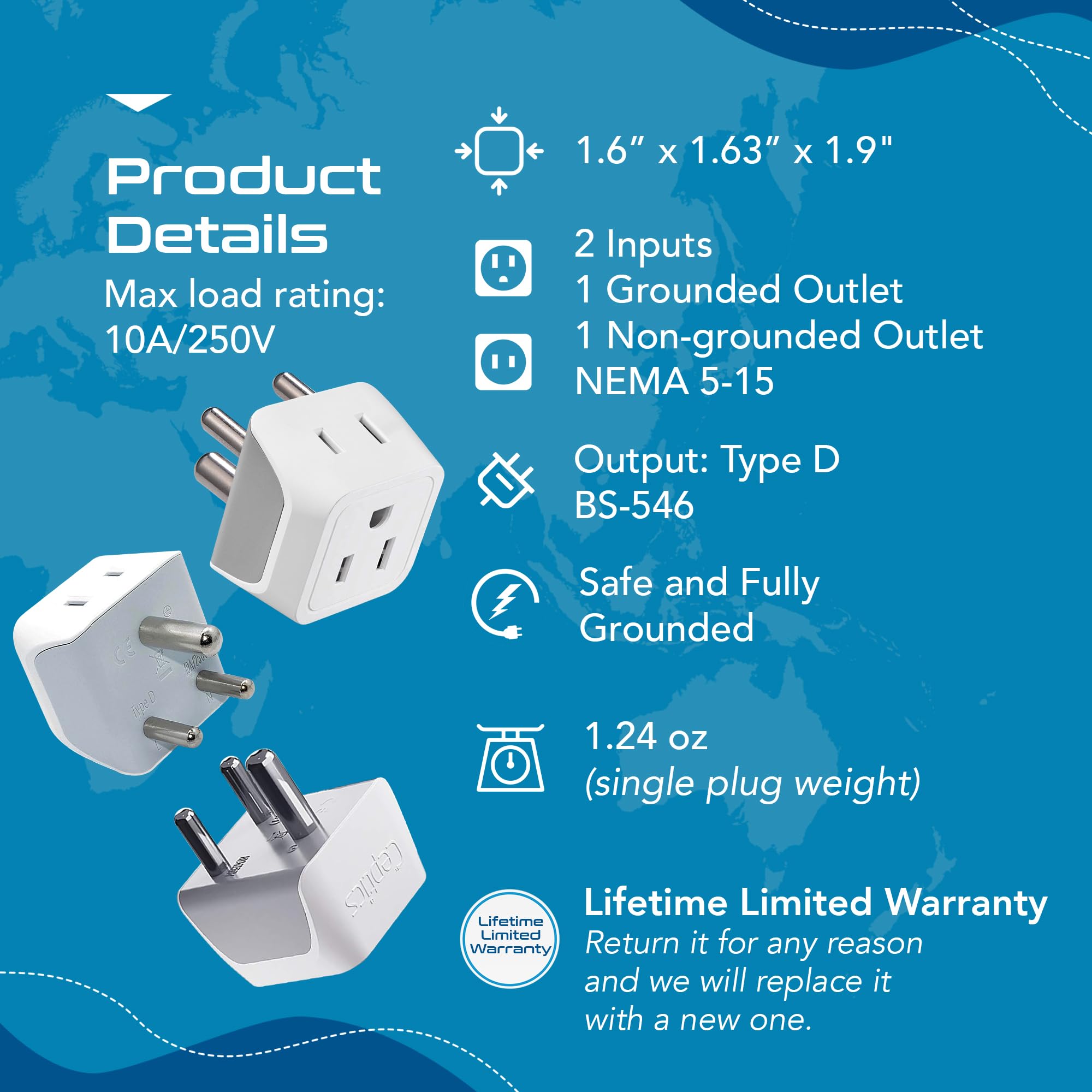 Ceptics Canada to India, Pakistan, Nepal Travel Adapter (Type D) - Dual Input - Ultra Compact - Charge your Cell Phone, Laptops, Tablets (CT-10, 3 Pack)