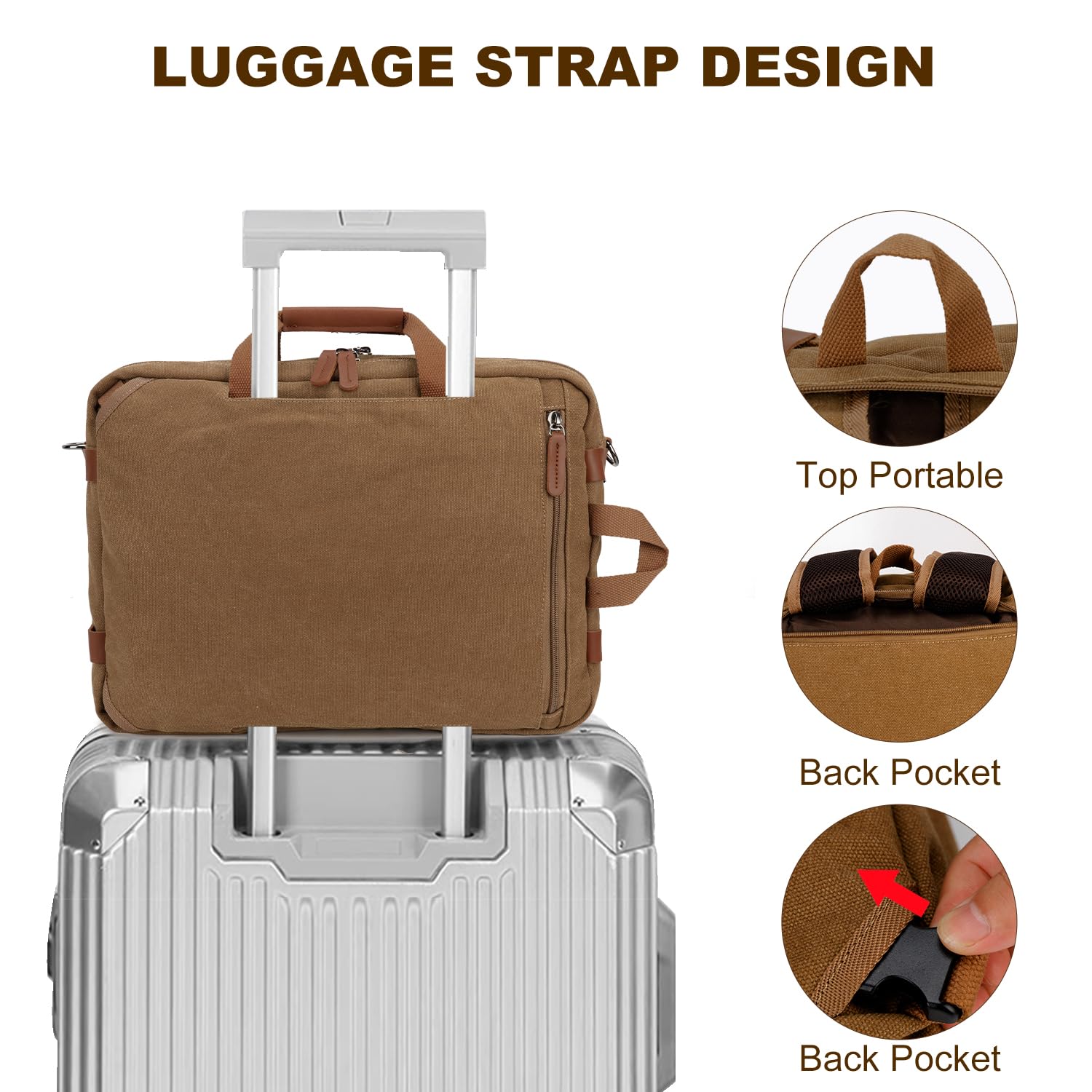 Koolehaoda 3 in 1 Convertible Briefcase Backpack 17.3 inch Laptop Backpack Case Messenger Bag for Men, Multi-Functional Computer Bag for Travel Bussiness Men Women (Coffee)