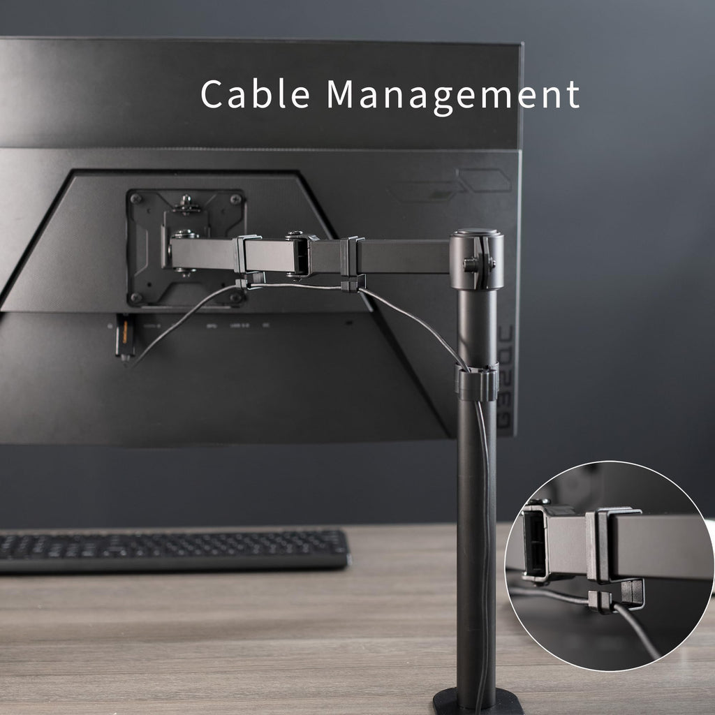 VIVO Single Monitor Arm Desk Mount, Holds Screens up to 32 inch Regular and 38 inch Ultrawide, Fully Adjustable Stand with C-Clamp and Grommet Base, VESA 75x75mm or 100x100mm, Black, STAND-V001