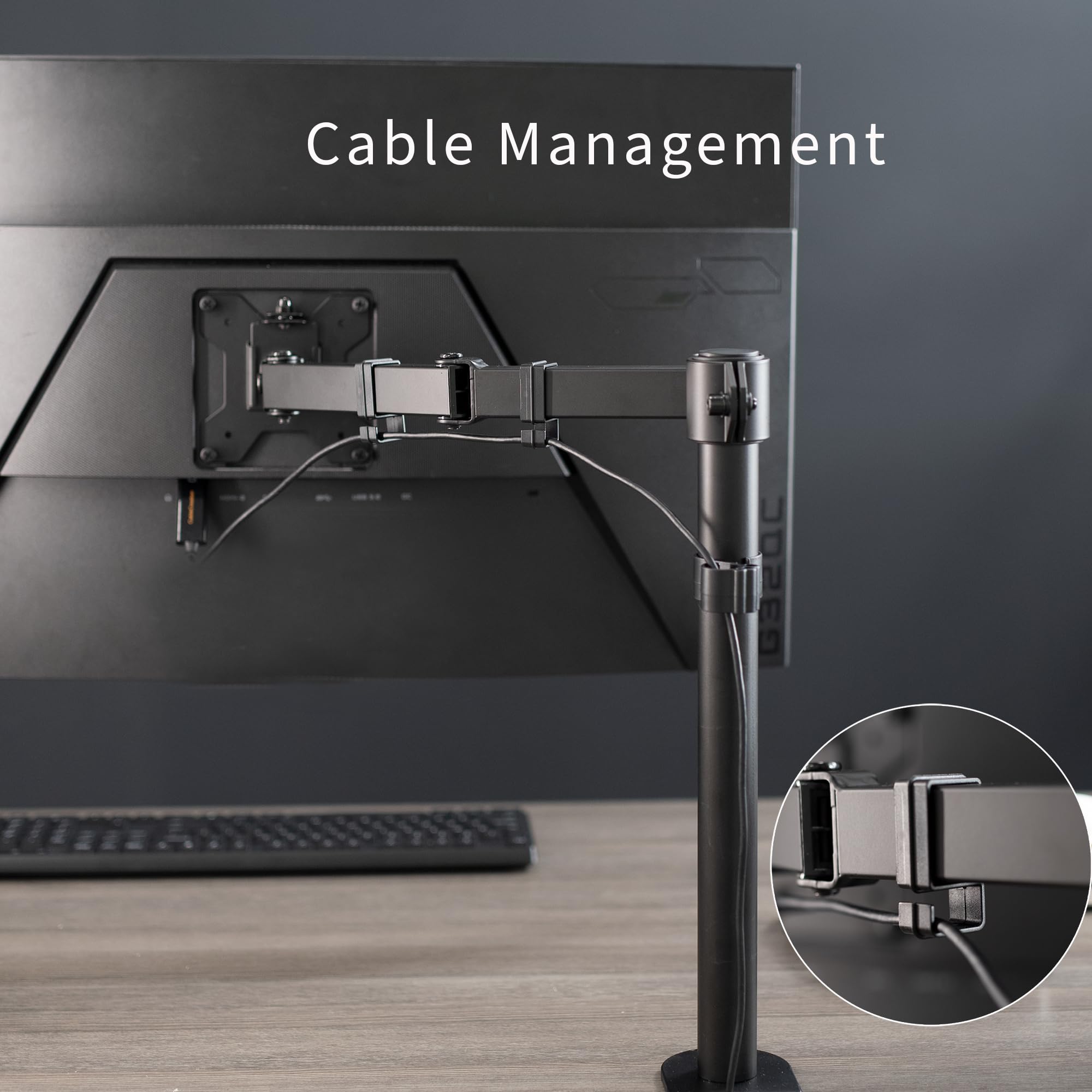 VIVO Single Monitor Arm Desk Mount, Holds Screens up to 32 inch Regular and 38 inch Ultrawide, Fully Adjustable Stand with C-Clamp and Grommet Base, VESA 75x75mm or 100x100mm, Black, STAND-V001