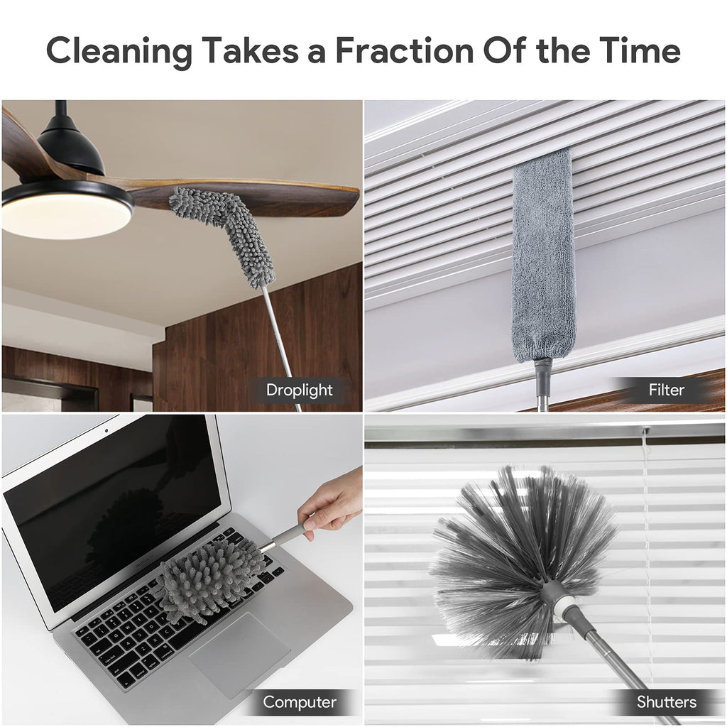 DELUX Microfiber Feather Duster,7 PCS Reusable Bendable Cobweb Duster with 100 inches Extra Long Extension Pole,Washable Dusters for Cleaning Ceiling Fan, High Ceiling, Blinds, Furniture & Cars