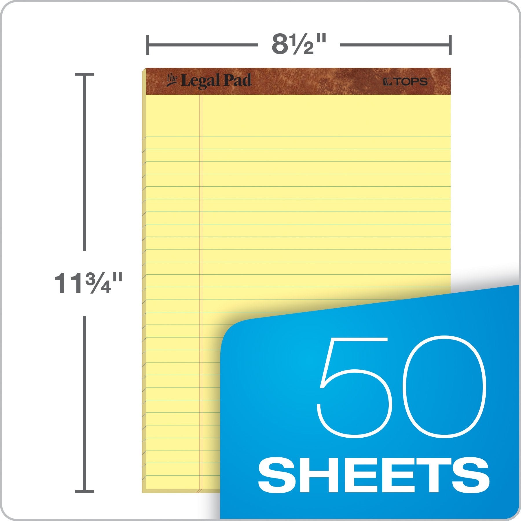 Tops 7532 Letr-Trim Perforated Top Letter Size Canary 50 Sheet Legal Pad, 12-Pack