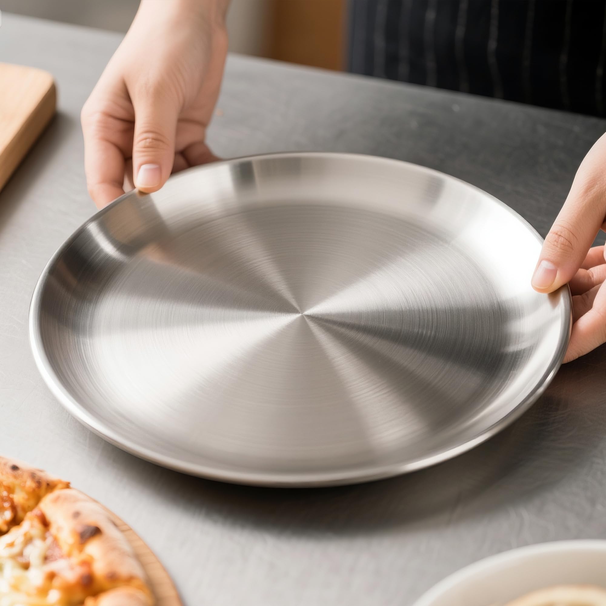 AWTBDP 12 Inch Pizza Pan Set of 2 for Oven, Non-Stick Stainless Steel Pizza Tray, Sturdy Non-Toxic Round Pizza Pans for Cookie Pizza Pie Cake, Dishwasher Safe & Easy Clean