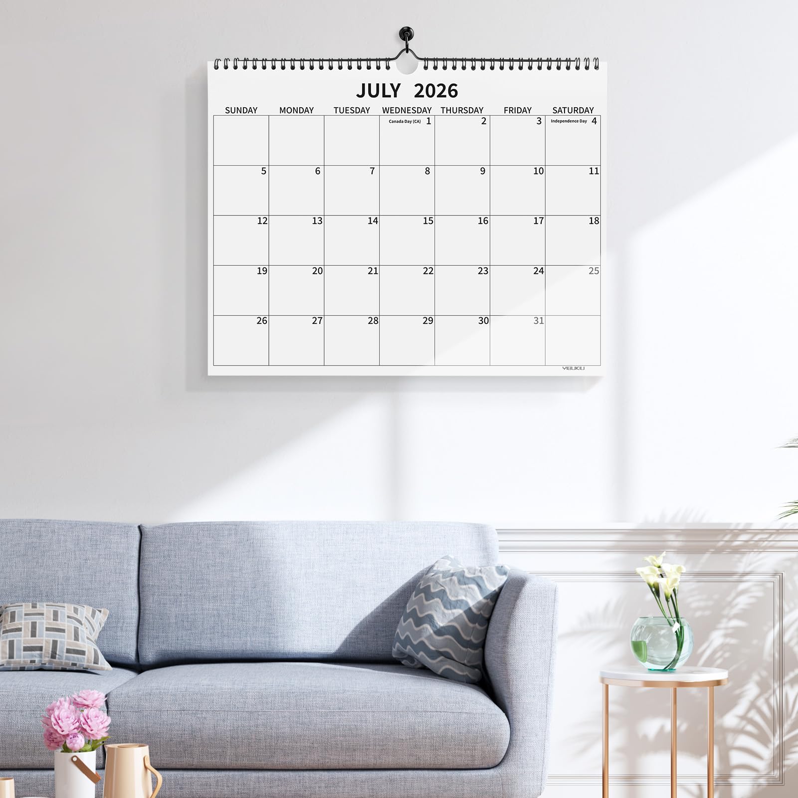 Yibukiu Wall Calendar 2026-2027, 18 Months Calendar July 2026 to December 2027, 14"×11" Hanging Calendar for Home Office School Planning (Simple, Horizontal)