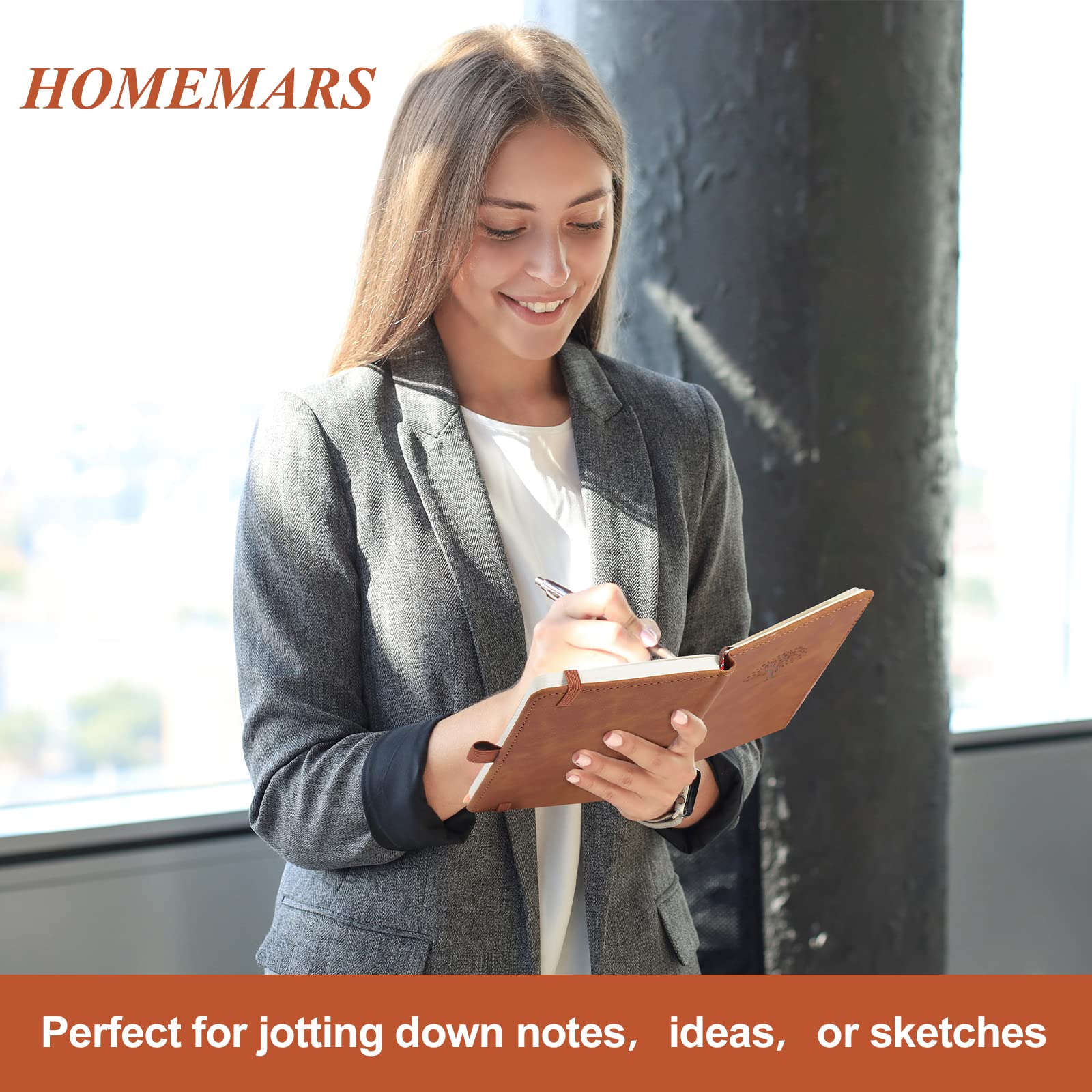 Notebooks, Notepad, Mini Notebook, 3 Pack with Pen,HOMEMARS Pocket Notebook, Lined Paper, 3.7" x 5.7"Leather, Brown, Green, Black, 192 Pages Each, Hardcover, Journal Notepad, Embossing Tree Design