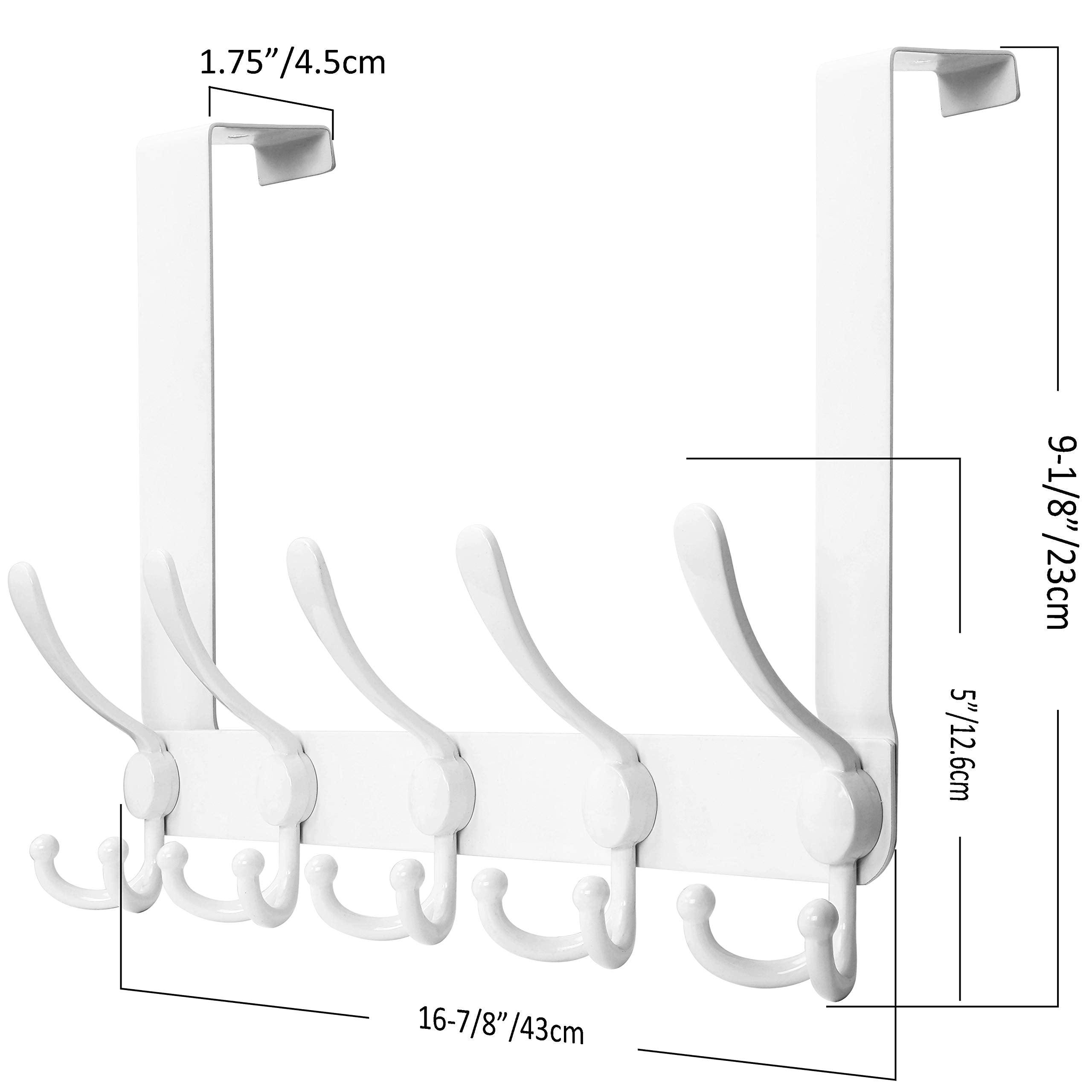 SKOLOO Over The Door Hook 5 Tri Hooks, Stainless Steel Heavy Duty Over Door Hook for Hanging Coats Clothes Towels, Over Door Hanger for Bathroom Bedroom, White